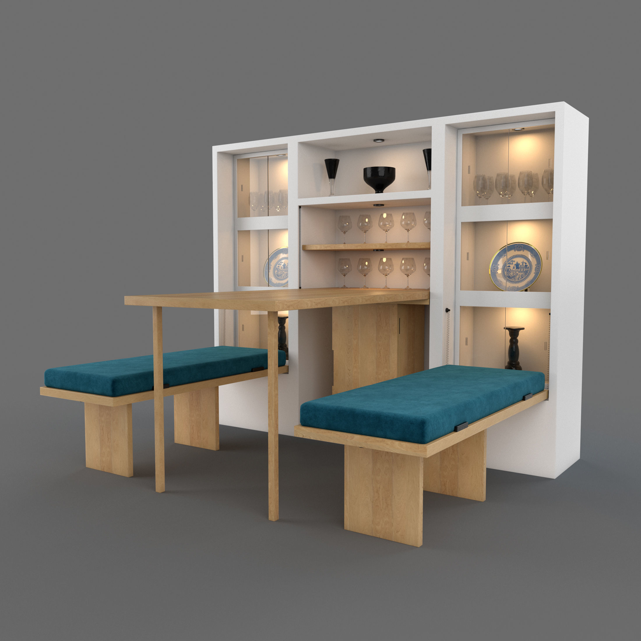 Hinged Furniture Shelf Transformation with Rigging 3D model_17