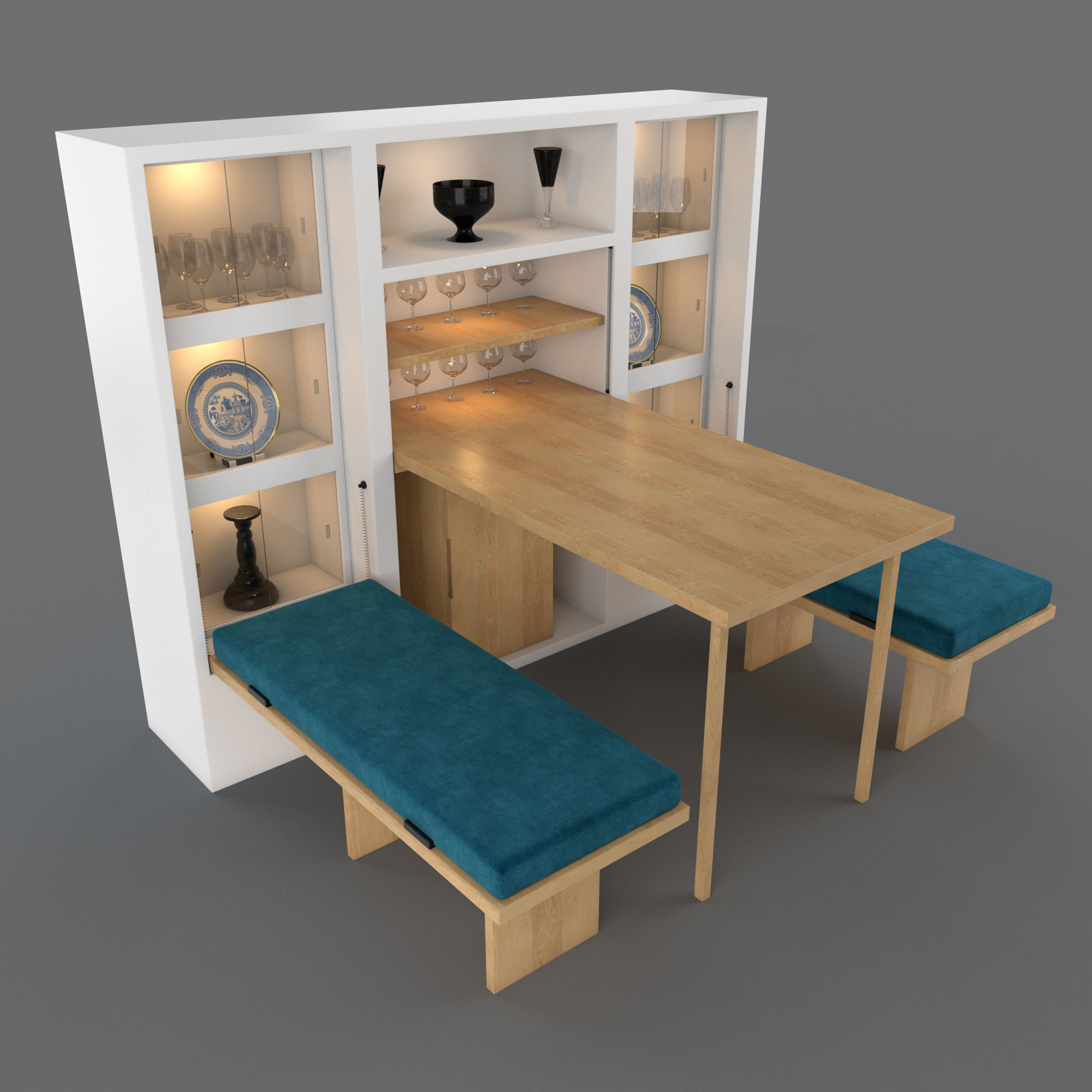 Hinged Furniture Shelf Transformation with Rigging 3D model_12