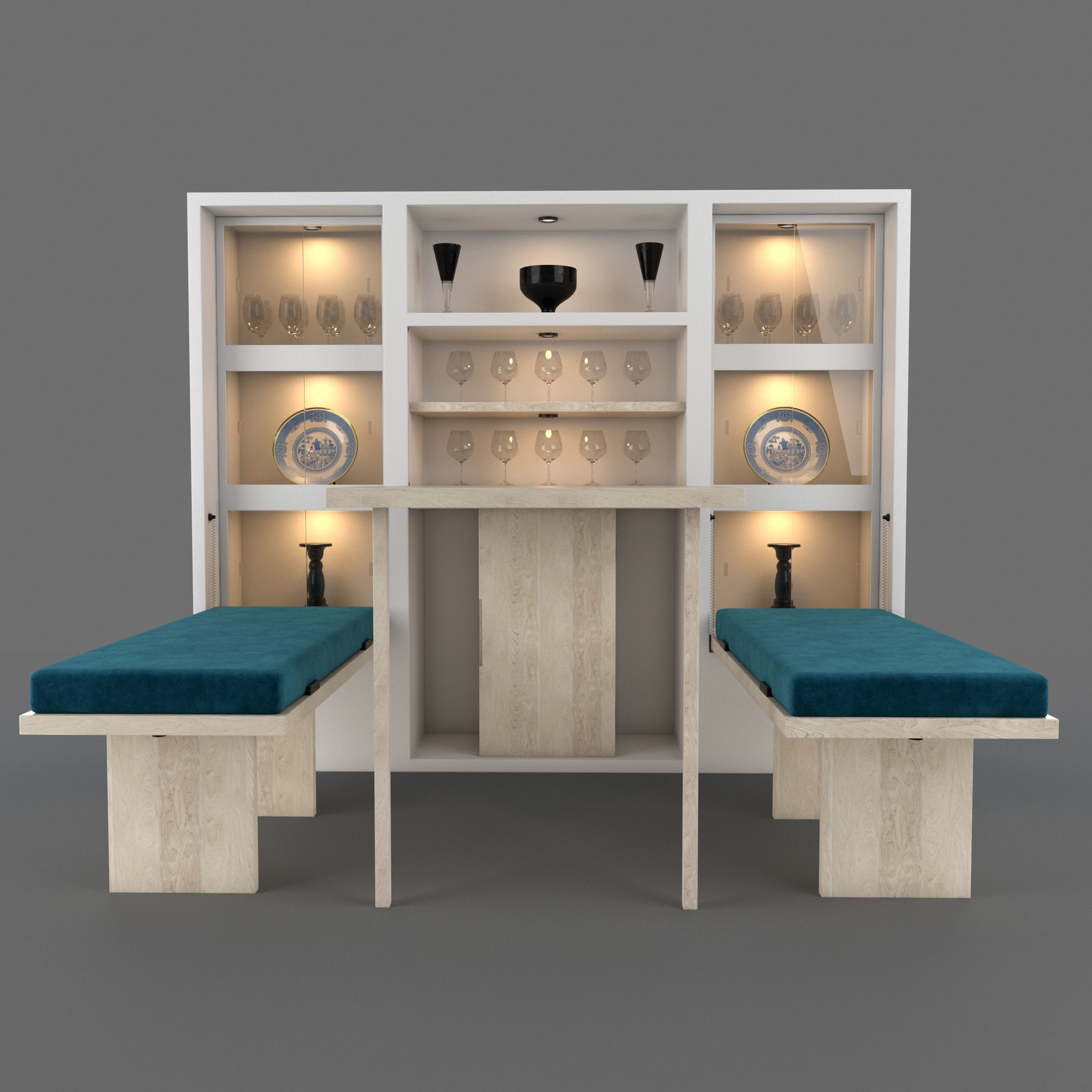 Hinged Furniture Shelf Transformation with Rigging 3D model_9