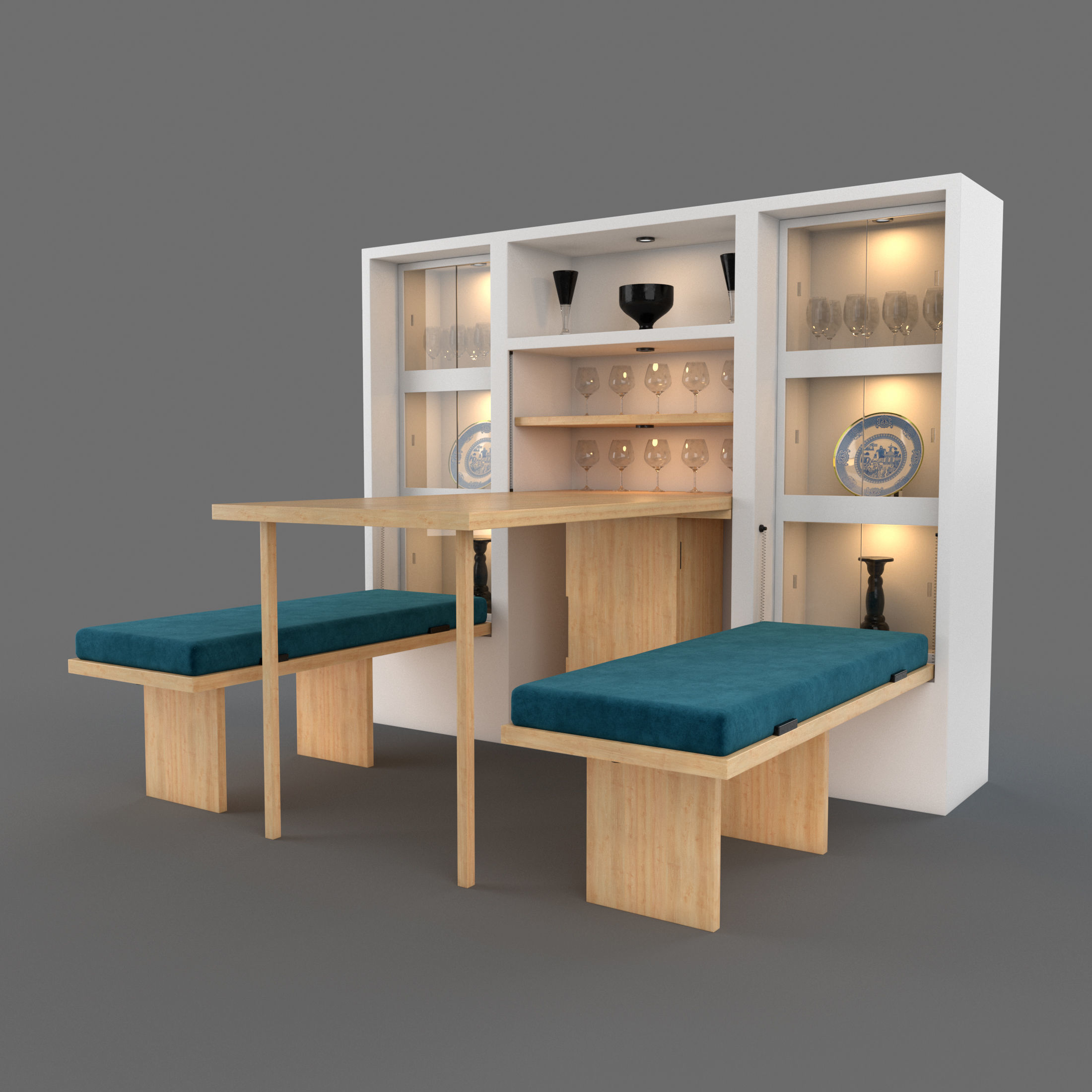 Hinged Furniture Shelf Transformation with Rigging 3D model_13