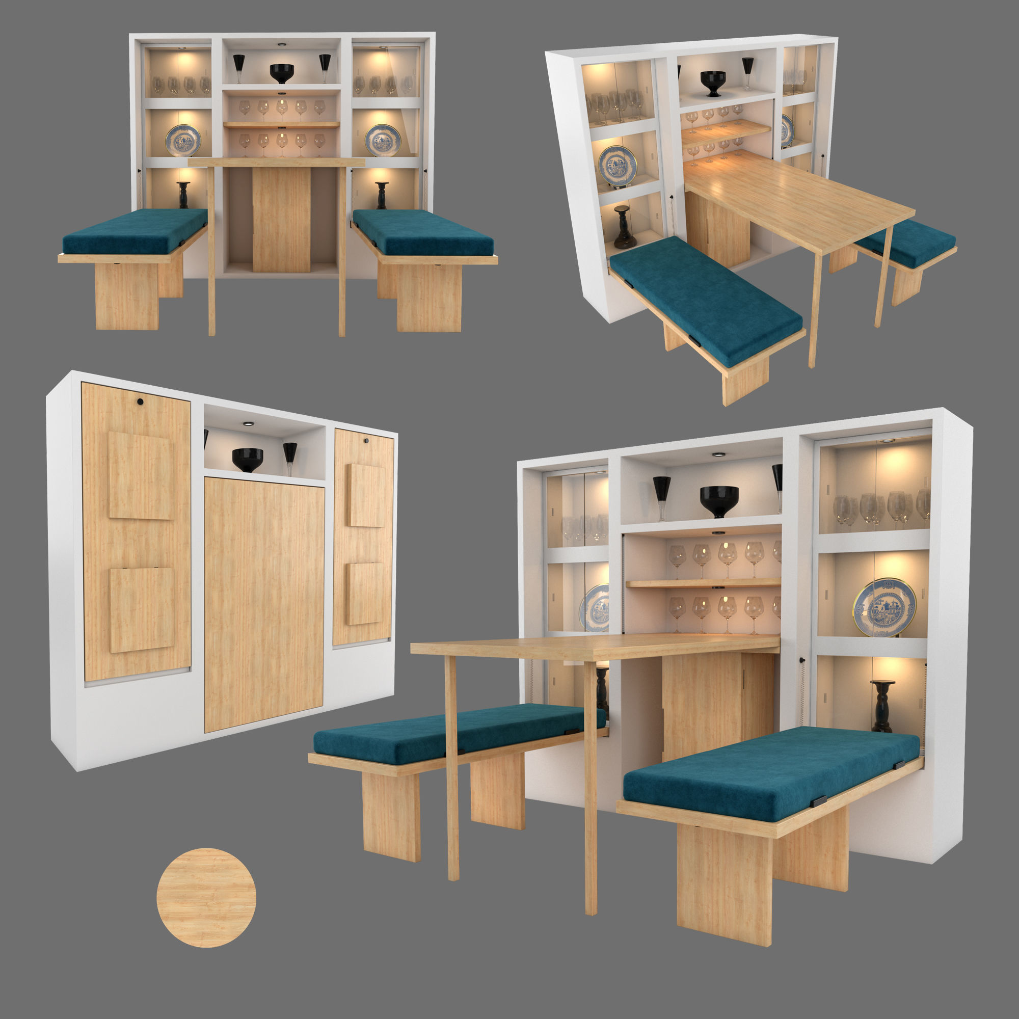 Hinged Furniture Shelf Transformation with Rigging 3D model_6