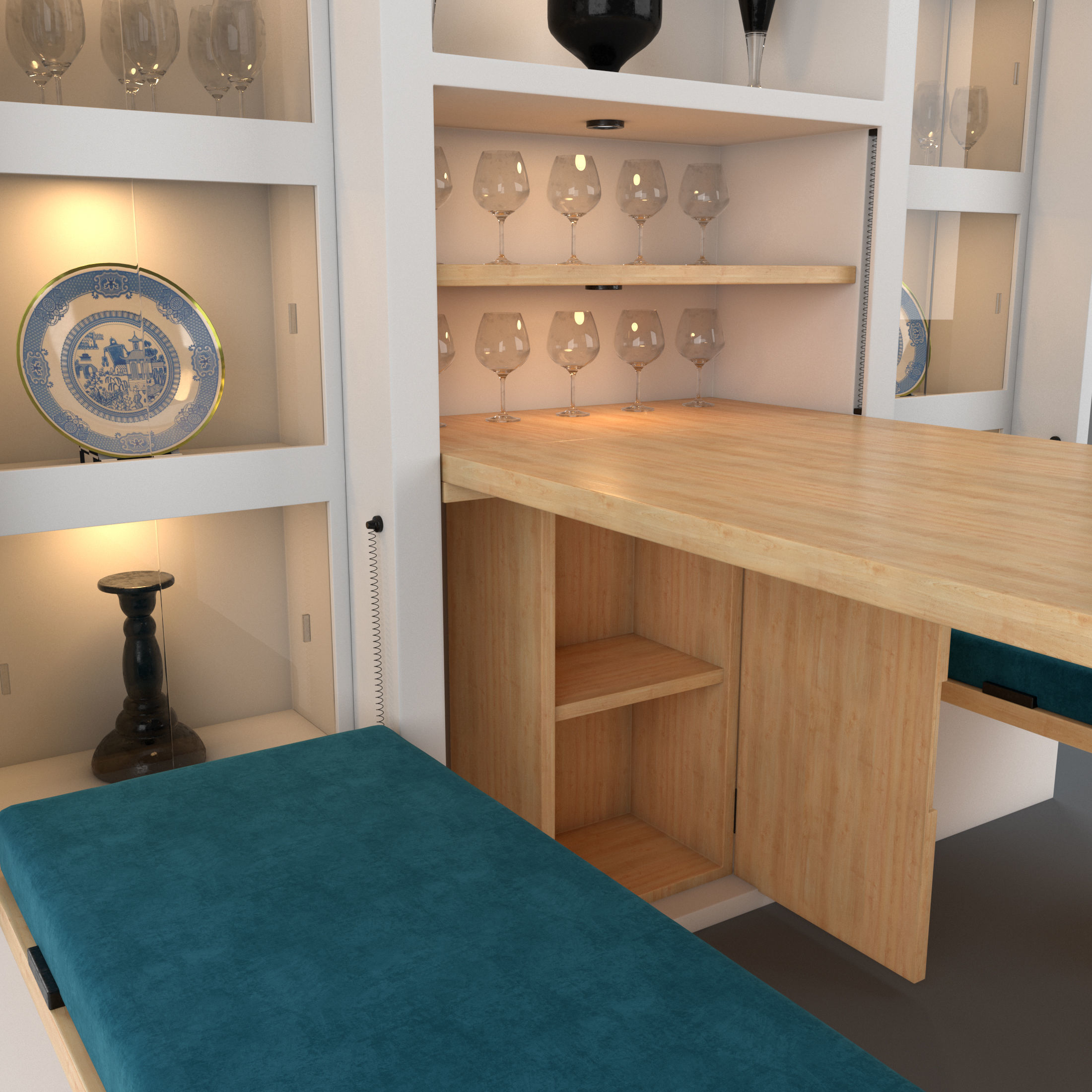 Hinged Furniture Shelf Transformation with Rigging 3D model_18