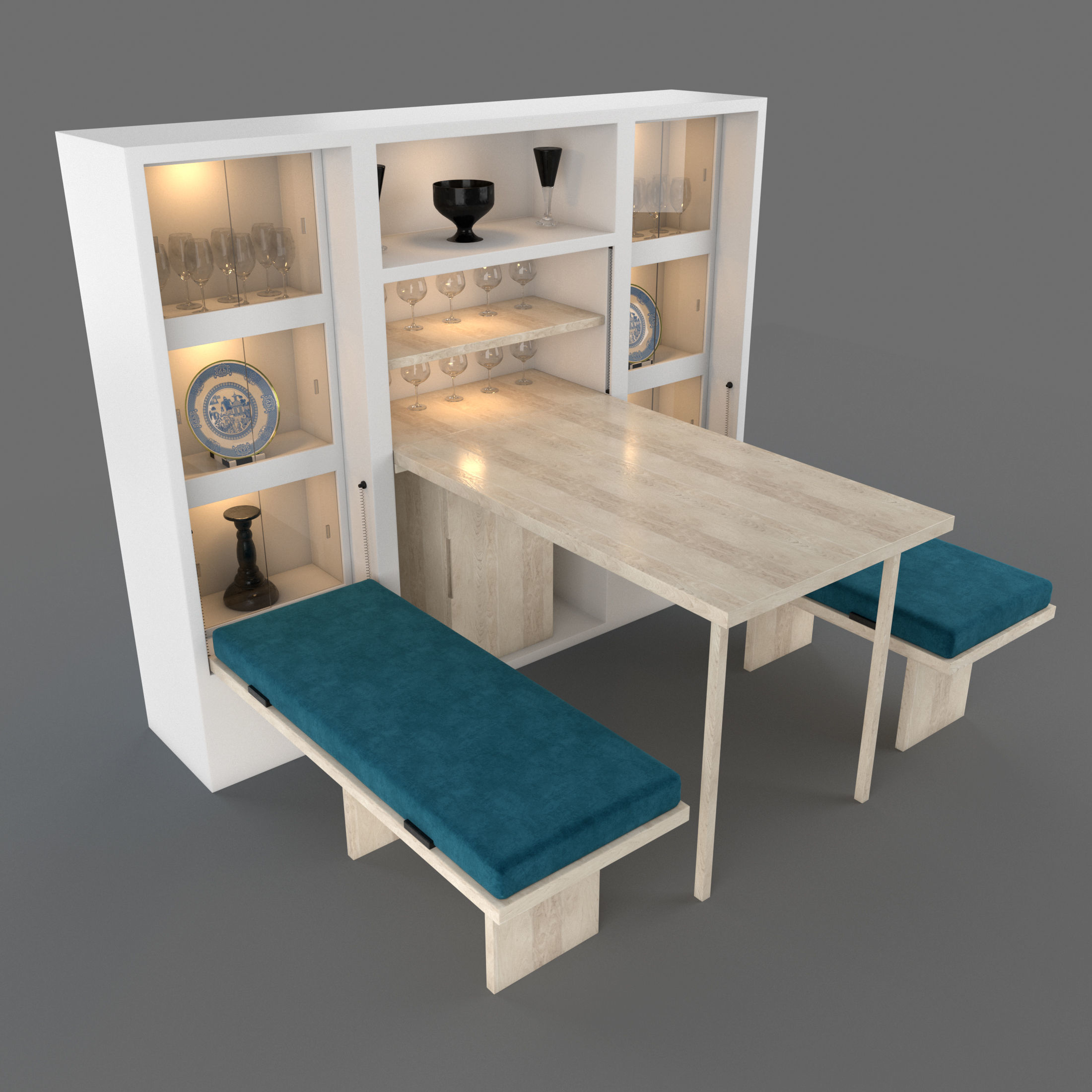 Hinged Furniture Shelf Transformation with Rigging 3D model_10