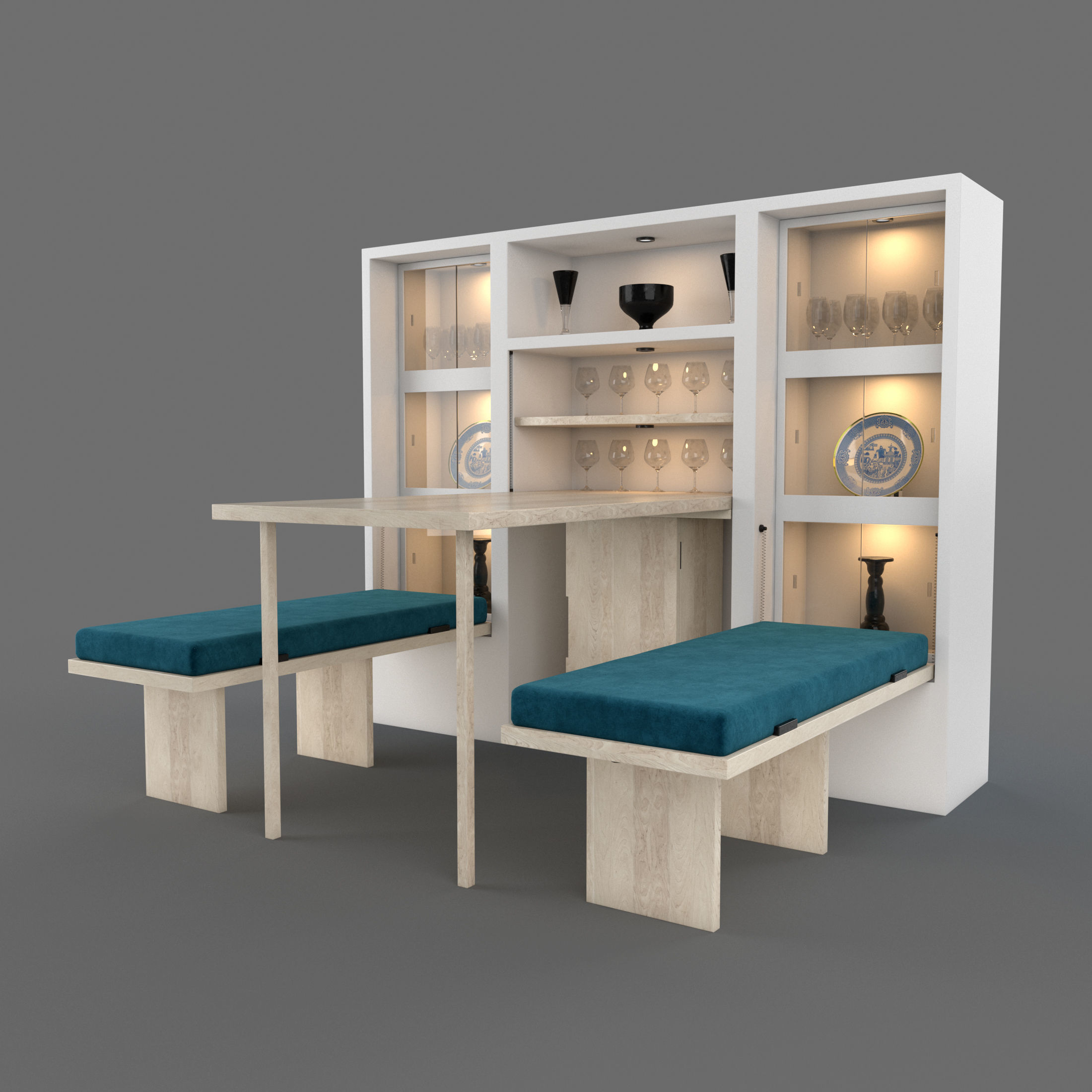Hinged Furniture Shelf Transformation with Rigging 3D model_8