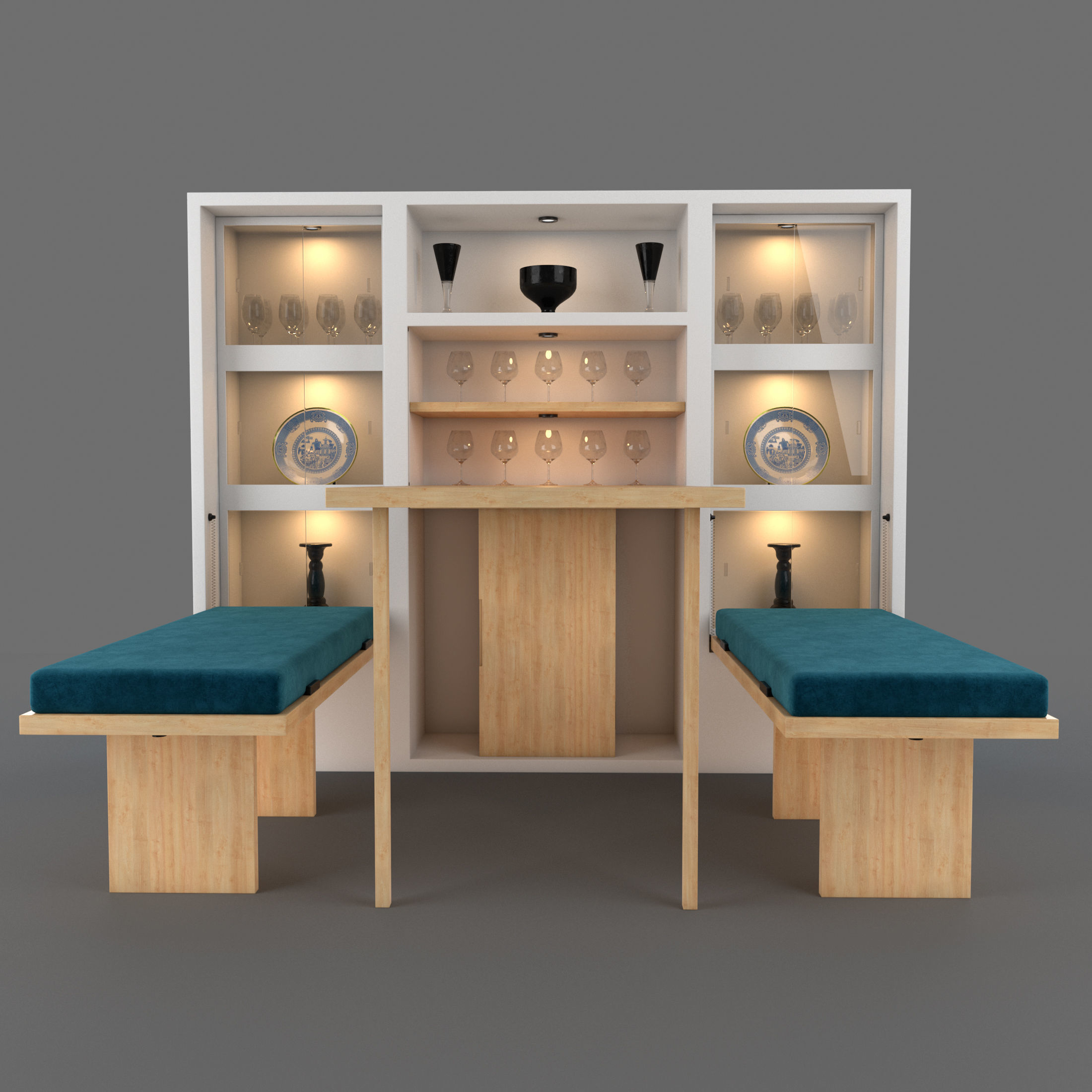 Hinged Furniture Shelf Transformation with Rigging 3D model_16