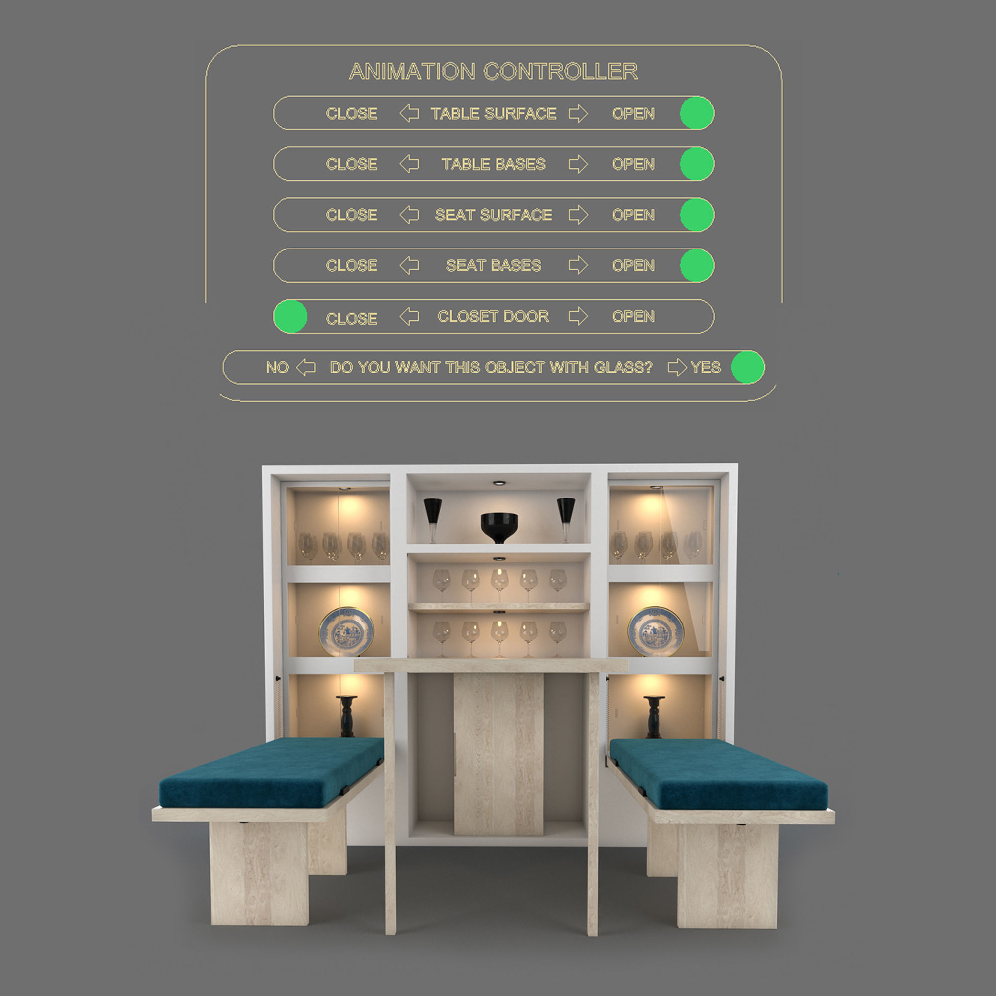 Hinged Furniture Shelf Transformation with Rigging 3D model_2
