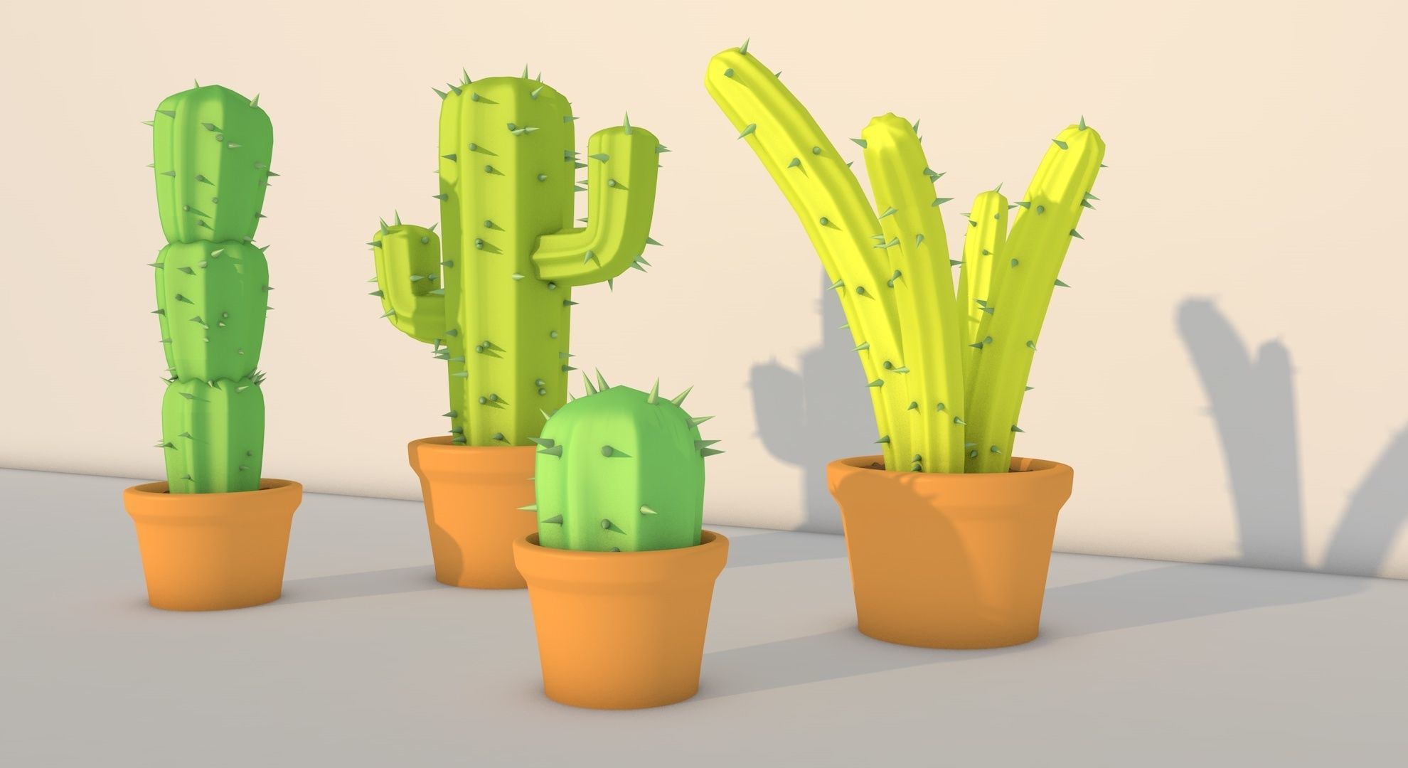 cactus three plants in pots Free low-poly 3D model_4