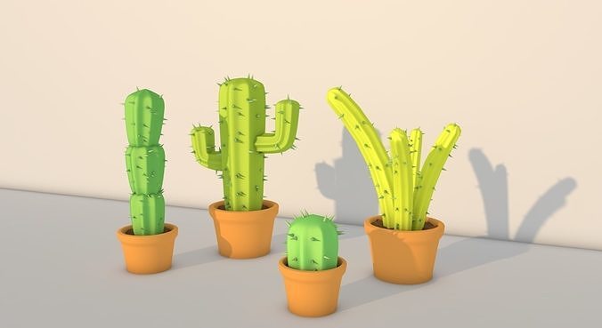 cactus three plants in pots Free low-poly 3D model