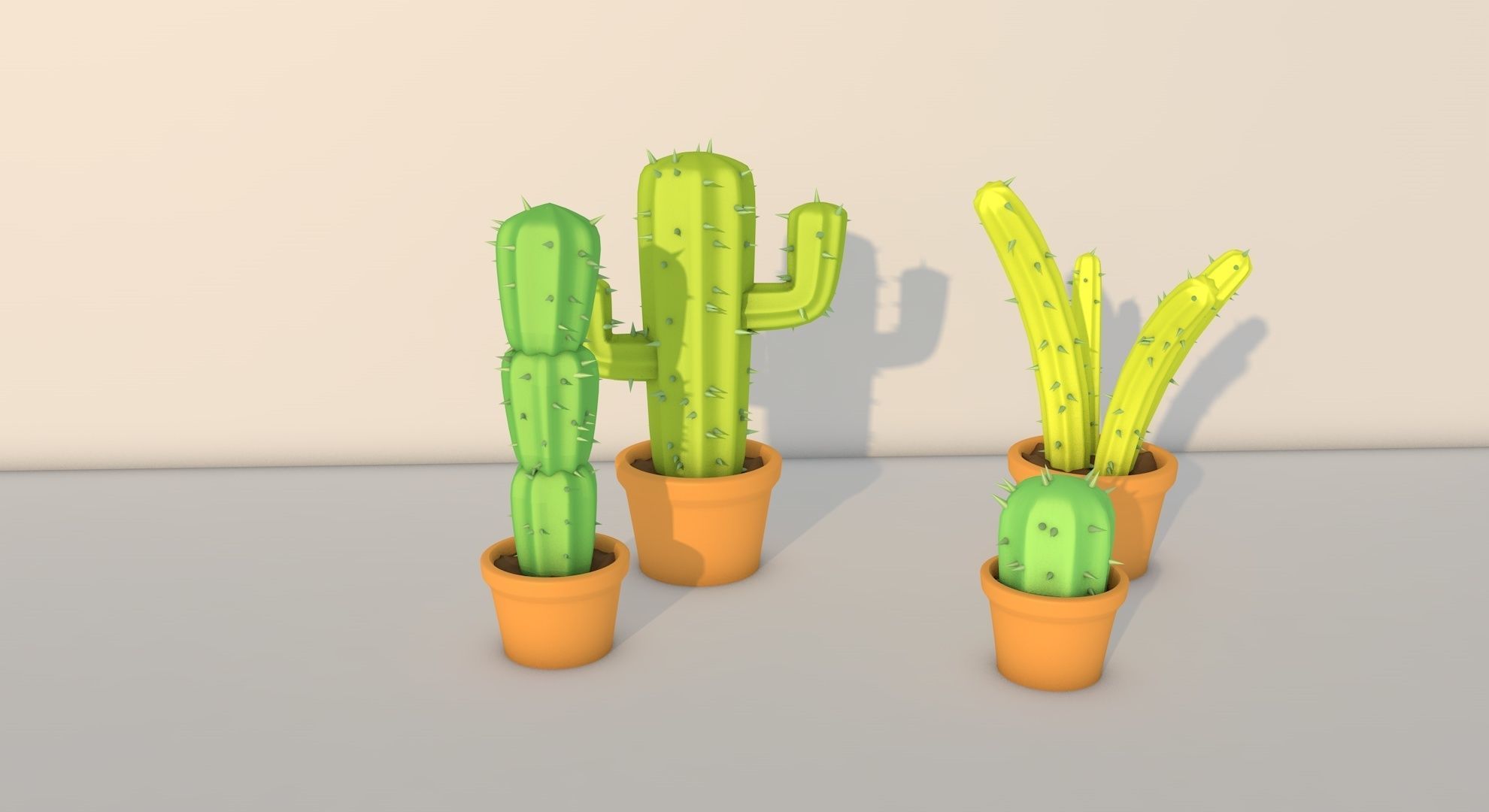 cactus three plants in pots Free low-poly 3D model_3