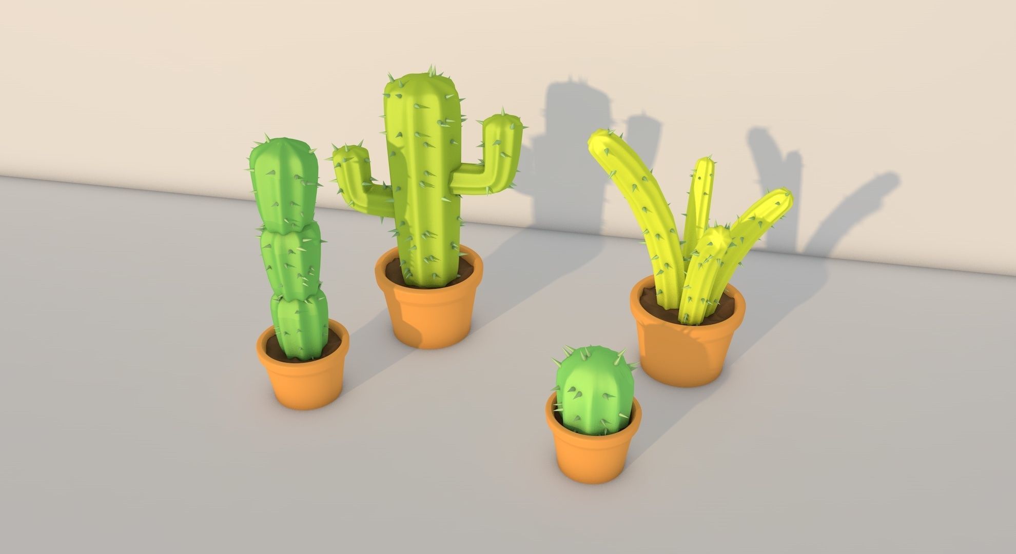 cactus three plants in pots Free low-poly 3D model_2