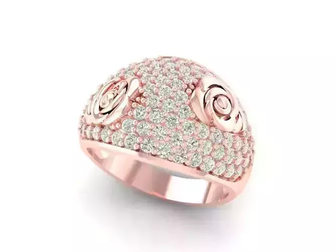 Luxury Rose Flower Pave Diamond Ring for Women 3D Model 474