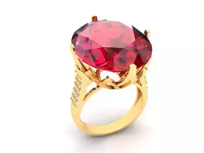 Luxury Crown Large Gemstone Ring for Women 3D Model 475