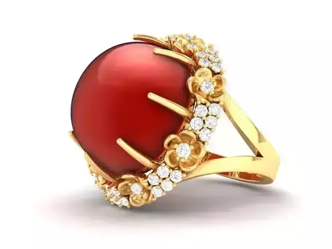 Luxury Red Gemstone Round Ring 3D Model for Women 478