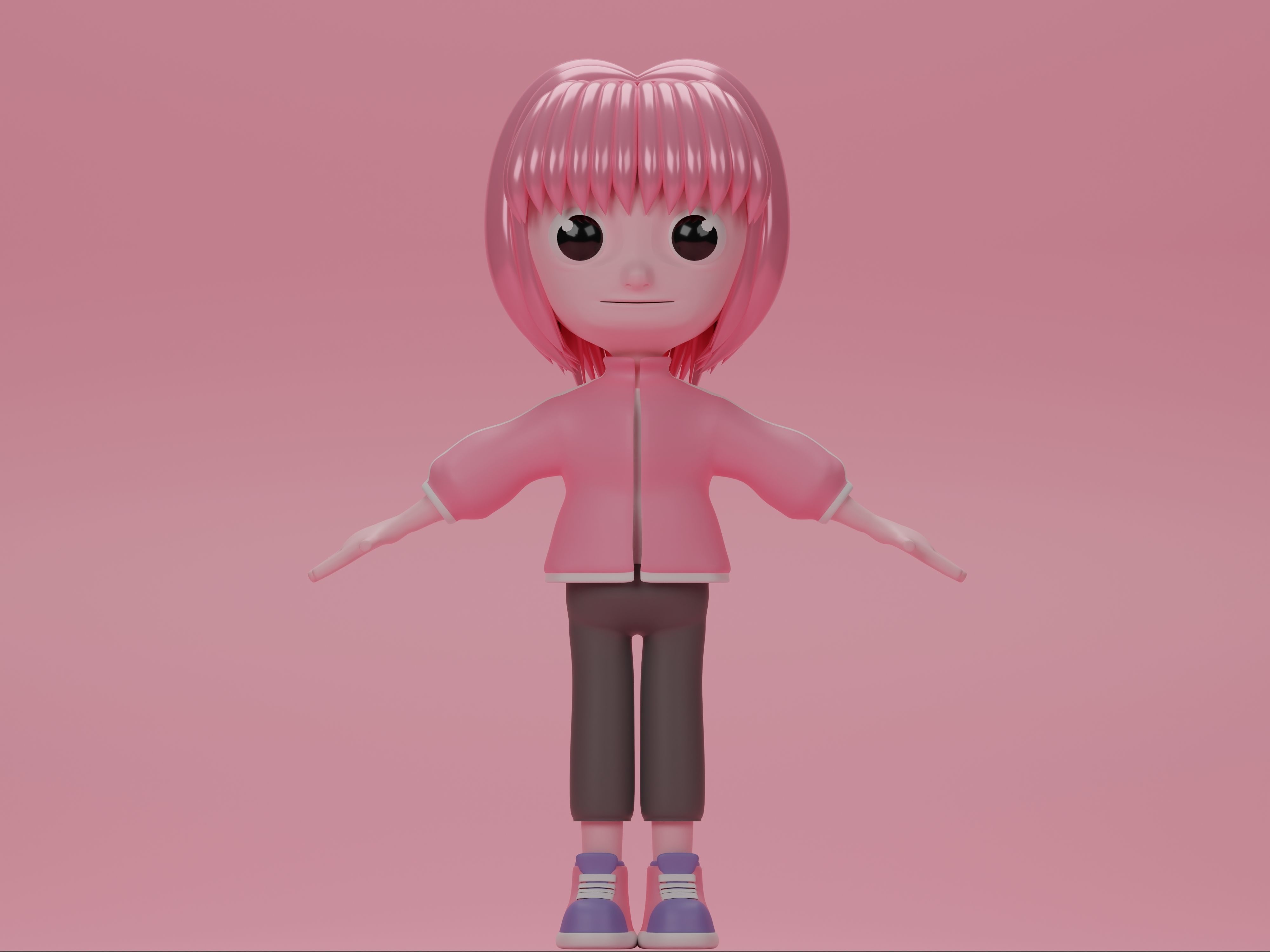 female cartoon characters base mesh Low-poly 3D model_4