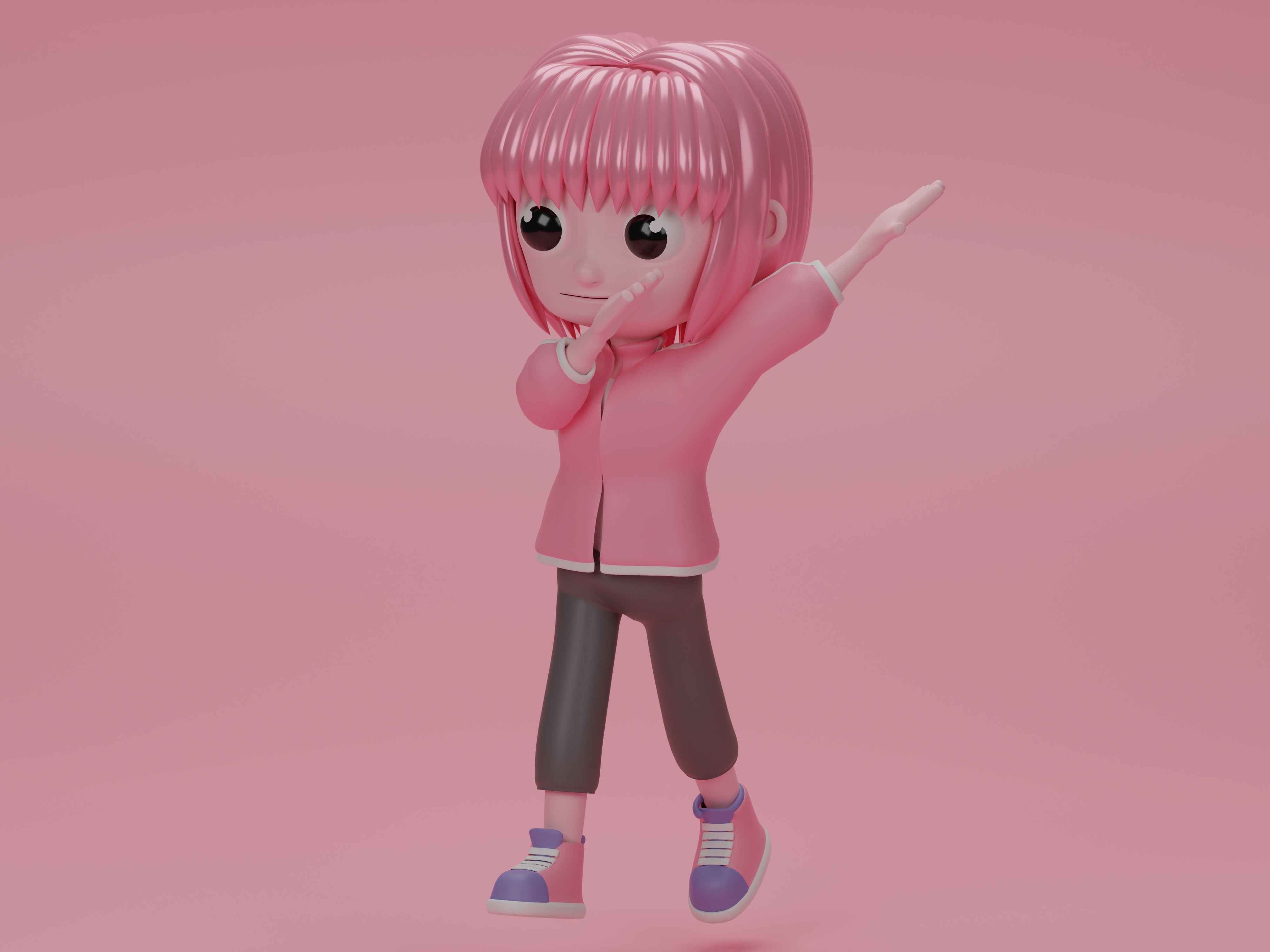 female cartoon characters base mesh Low-poly 3D model_8