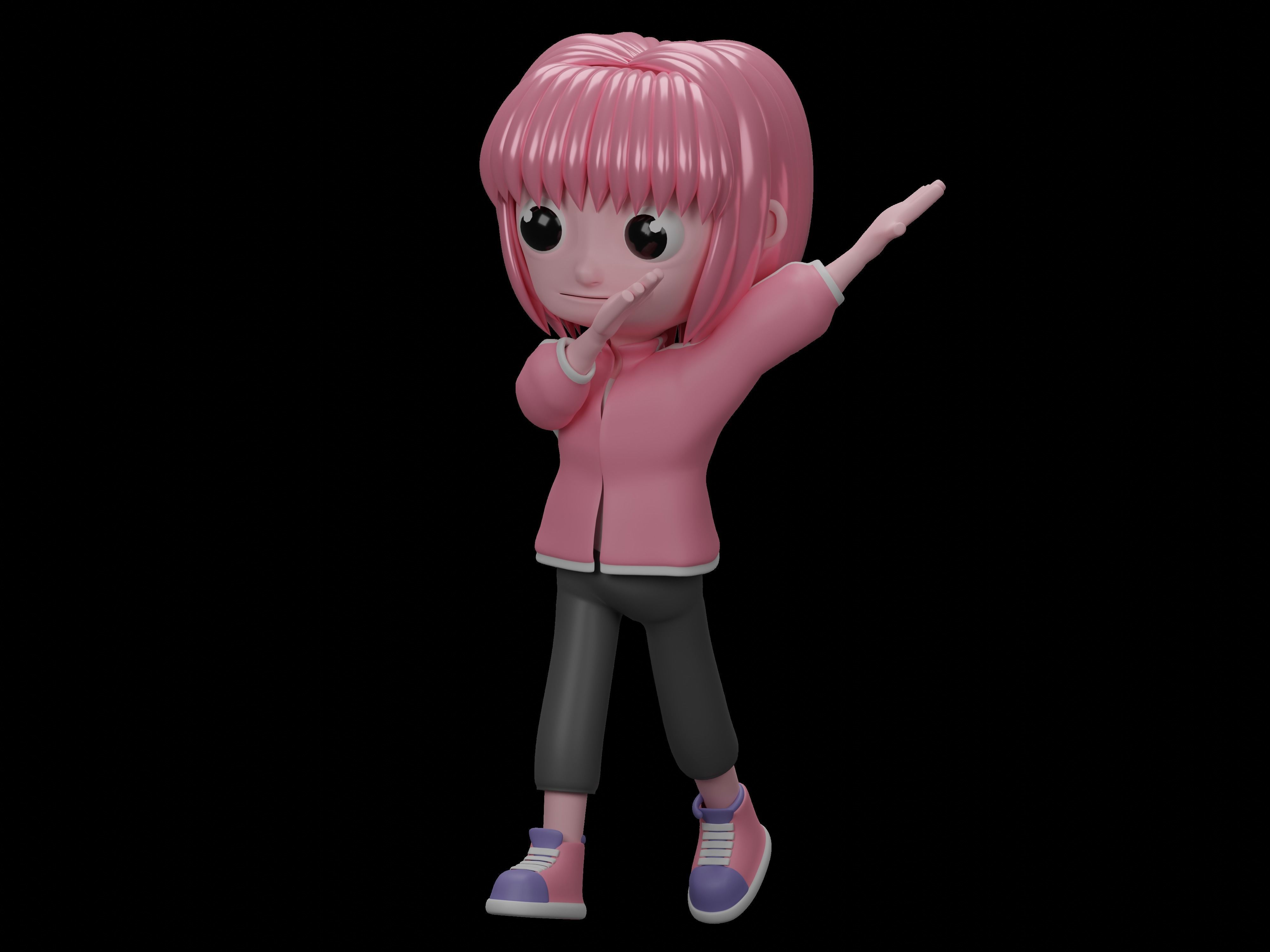 female cartoon characters base mesh Low-poly 3D model_14