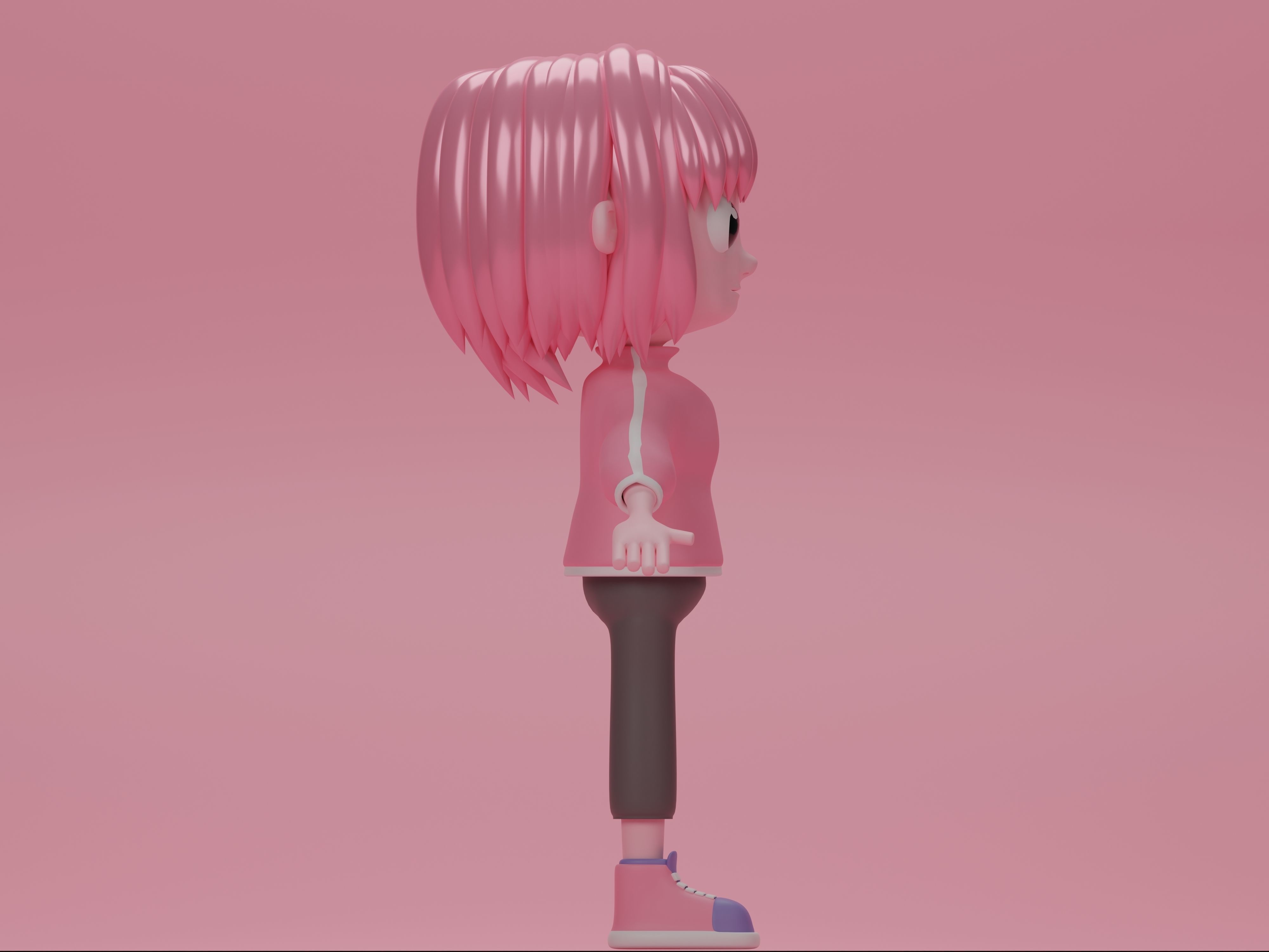 female cartoon characters base mesh Low-poly 3D model_6