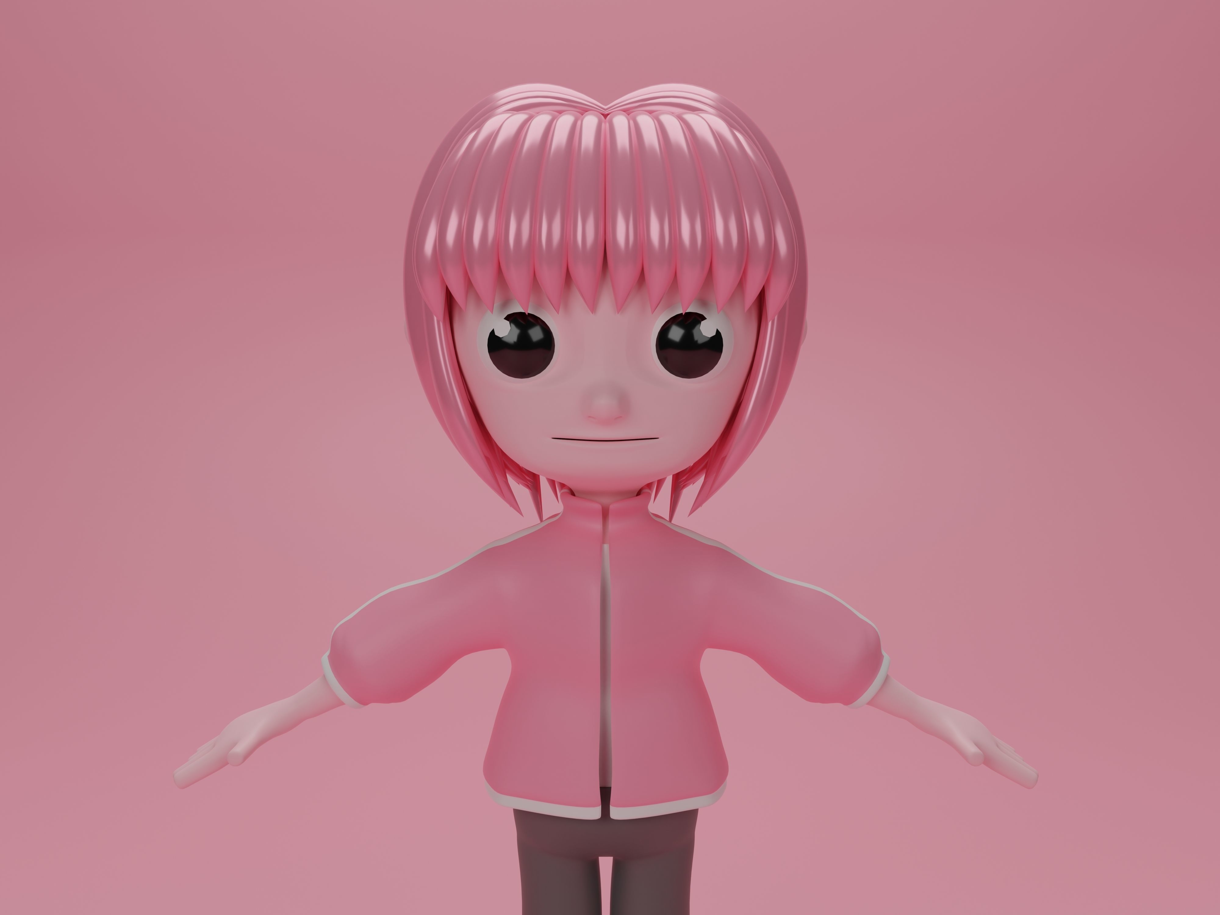 female cartoon characters base mesh Low-poly 3D model_3