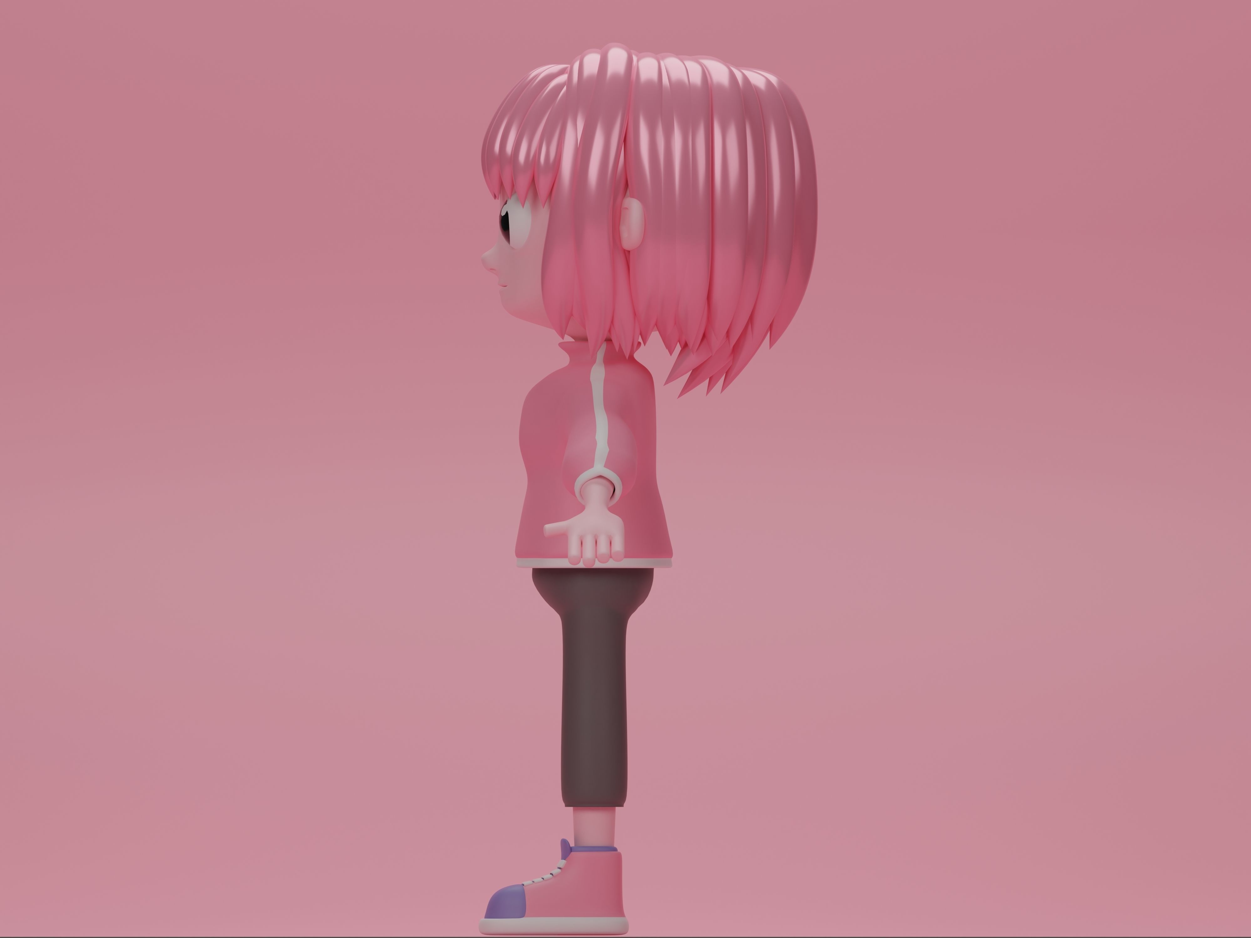 female cartoon characters base mesh Low-poly 3D model_7