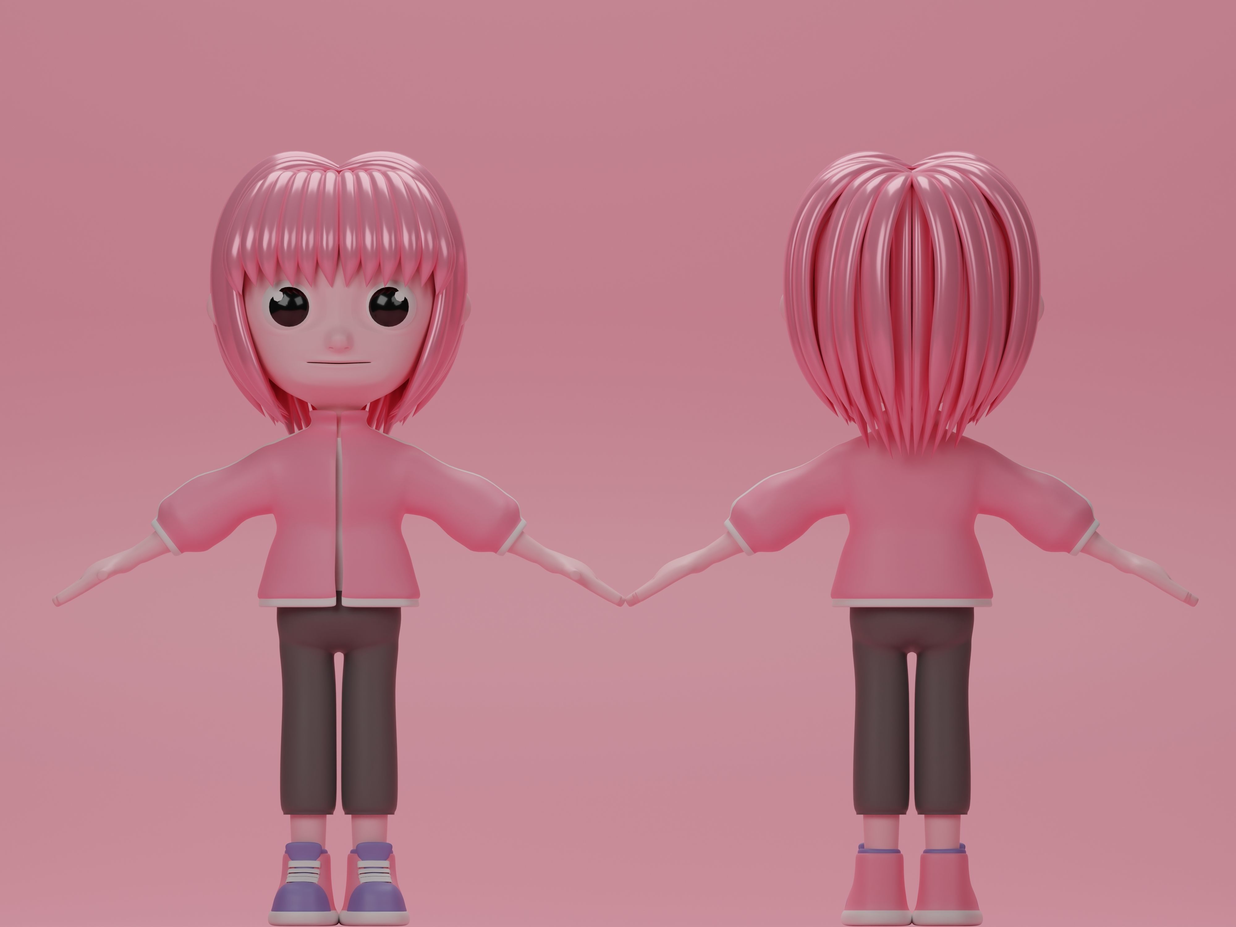 female cartoon characters base mesh Low-poly 3D model_10