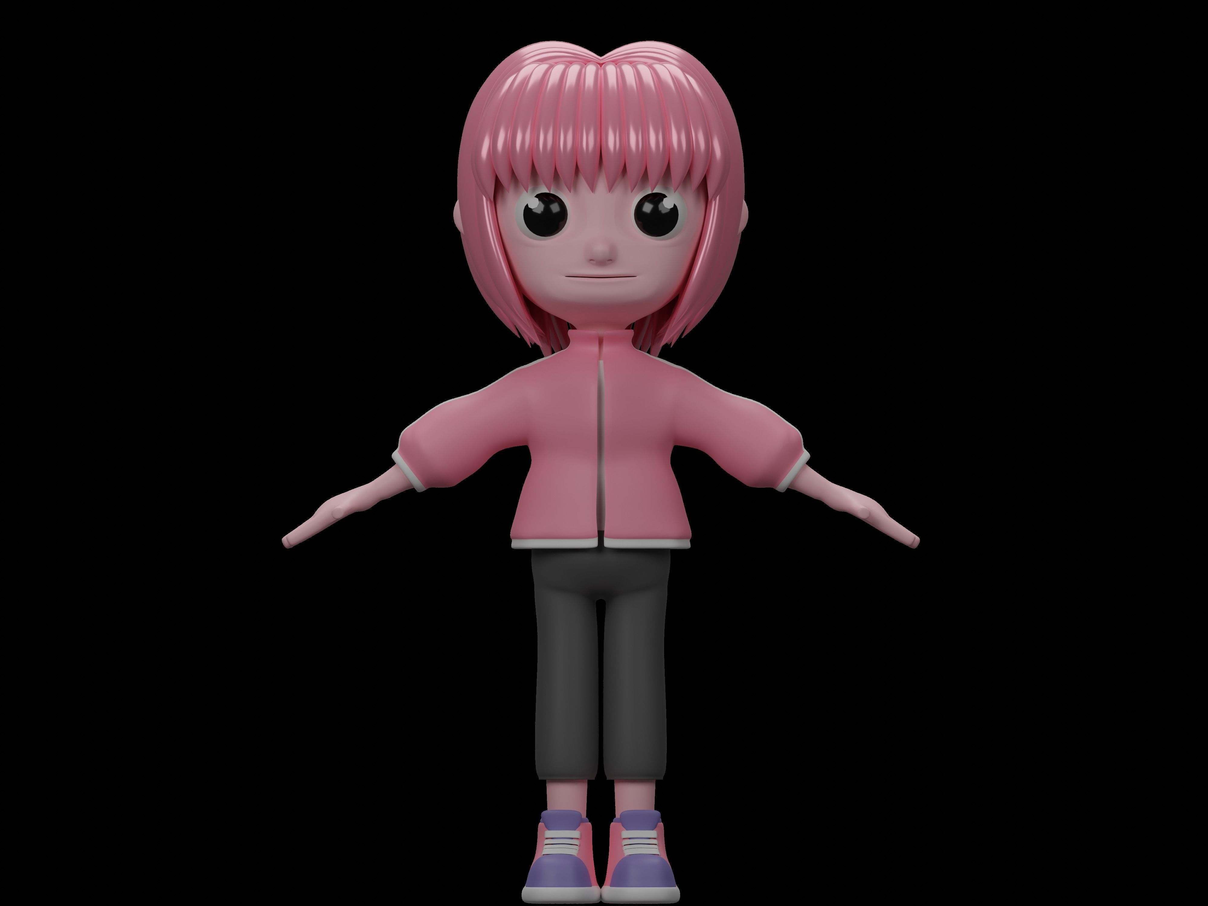 female cartoon characters base mesh Low-poly 3D model_12