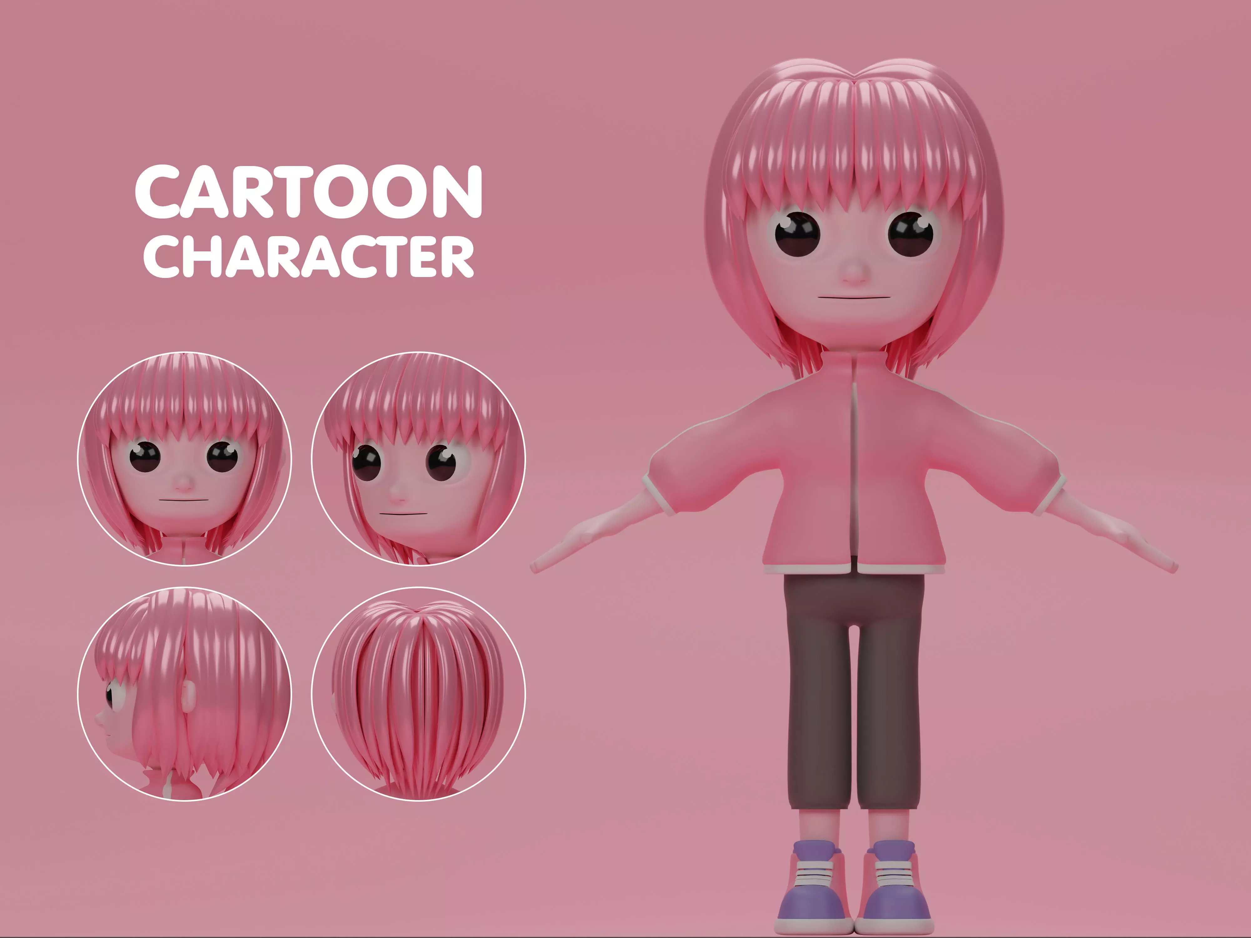 female cartoon characters base mesh Low-poly 3D model_0