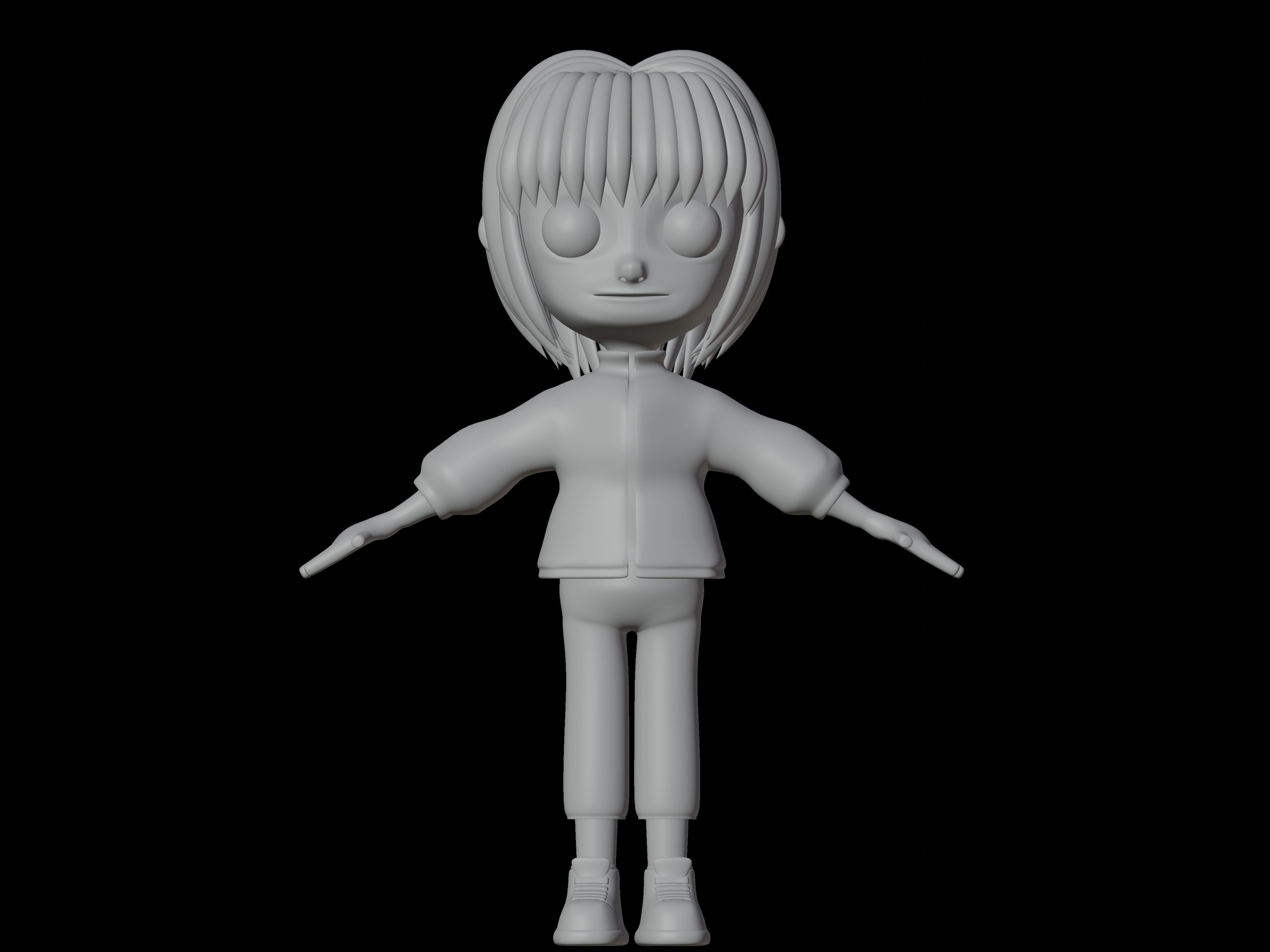 female cartoon characters base mesh Low-poly 3D model_16