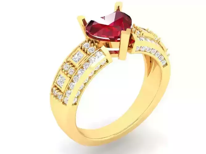 Romantic Heart Cut Gemstone Baguette Diamond Ring for Women 482