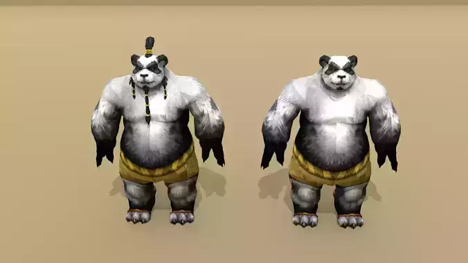 Panda Warrior Character Humanoid Rigged Low-poly 3D model