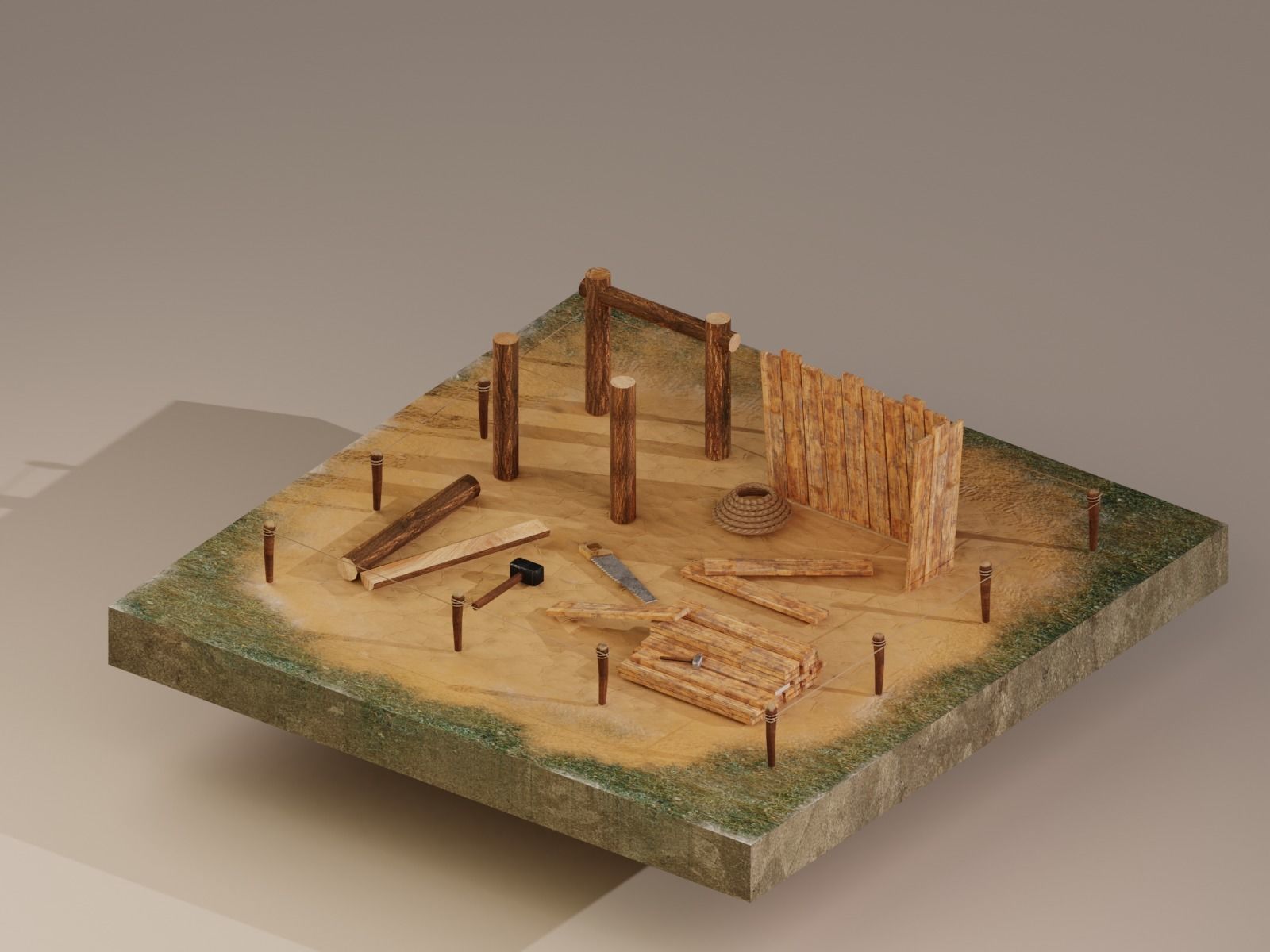 Archer Barracks Level 5 Low-poly 3D model_3