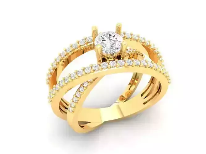 Criss Cross Diamond Engagement Ring Women 3D Model 489