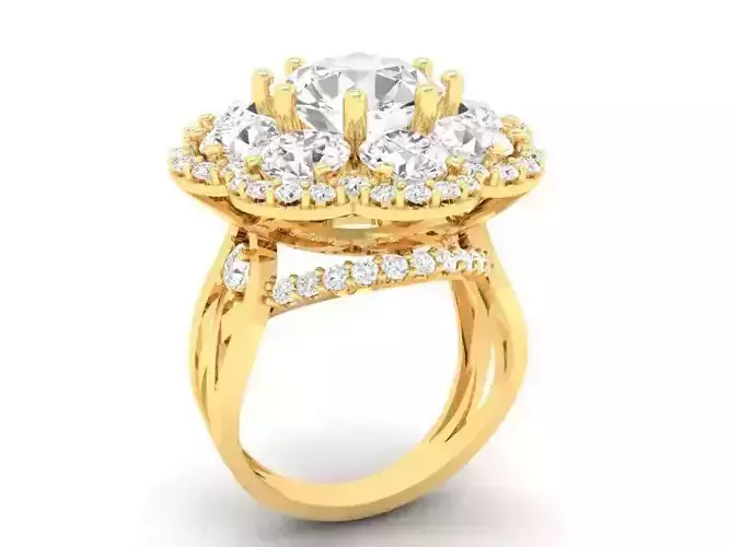 Elegant Flower Cluster Diamond Ring 3D Model 491