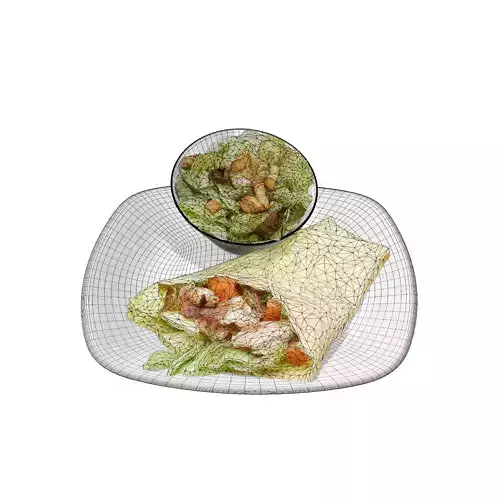 Caesar chicken crepe with Caesar side salad Low-poly 3D model