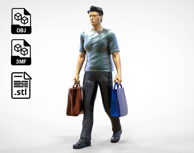 N1 Man in shopping with shopping bags 3D print model