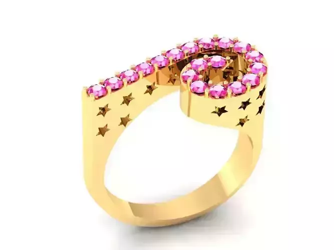 Artistic Spiral Star Diamond Ring 3D Model 496
