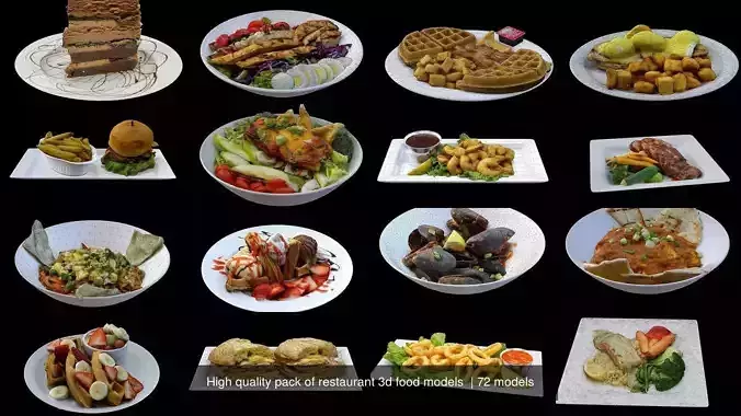 High quality pack of restaurant 3d food models  3D Model Collection