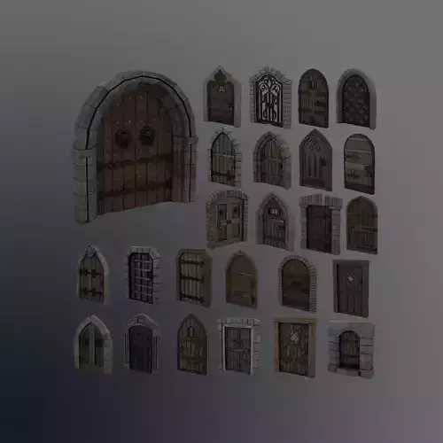 Medieval Door Pack 25 X Unique Doors Low-poly 3D model
