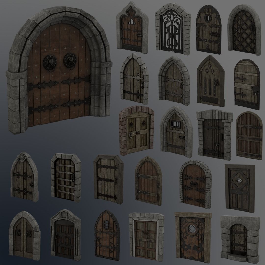 Medieval Door Pack 25 X Unique Doors Low-poly 3D model_4