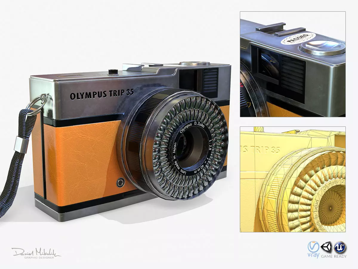 Olympis Trip 35 Camera PBR Low Poly Low-poly 3D model