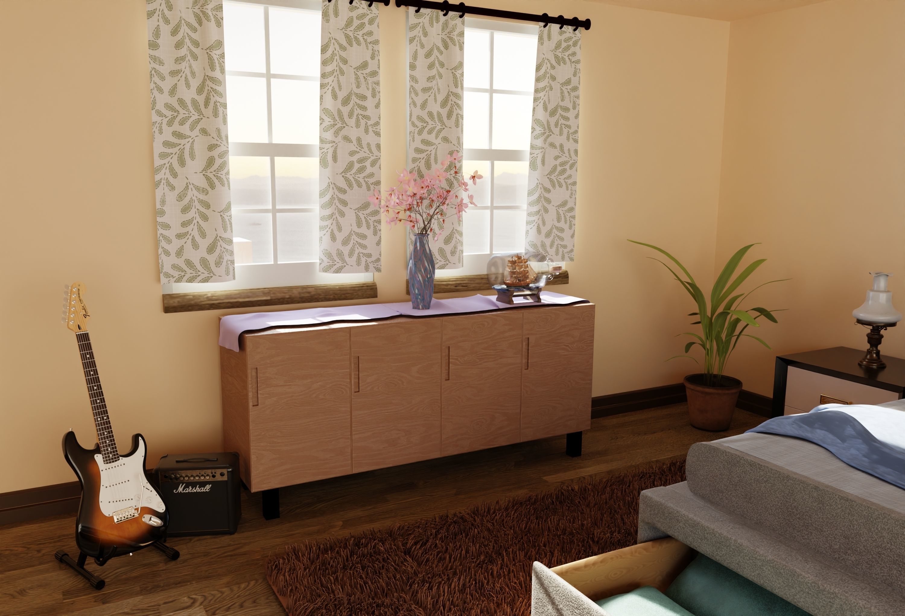 Bed Modern with storage  3D model_5