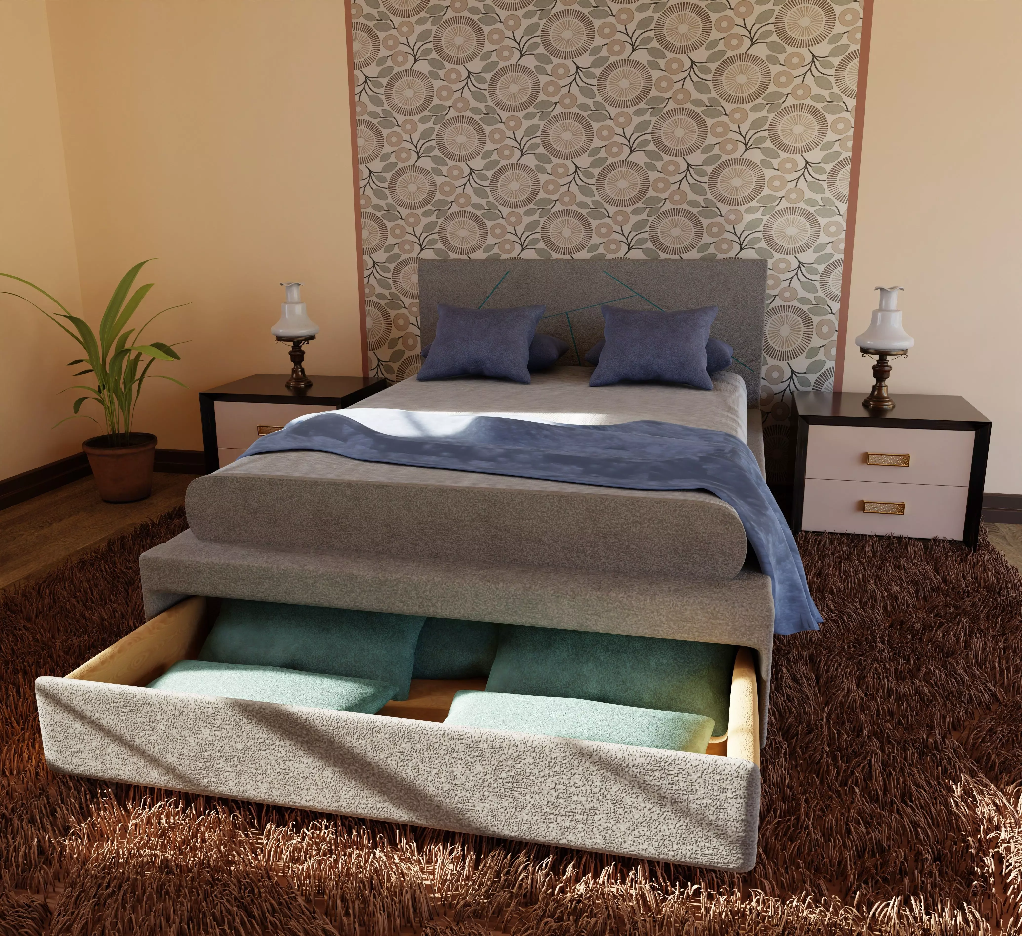 Bed Modern with storage  3D model_0