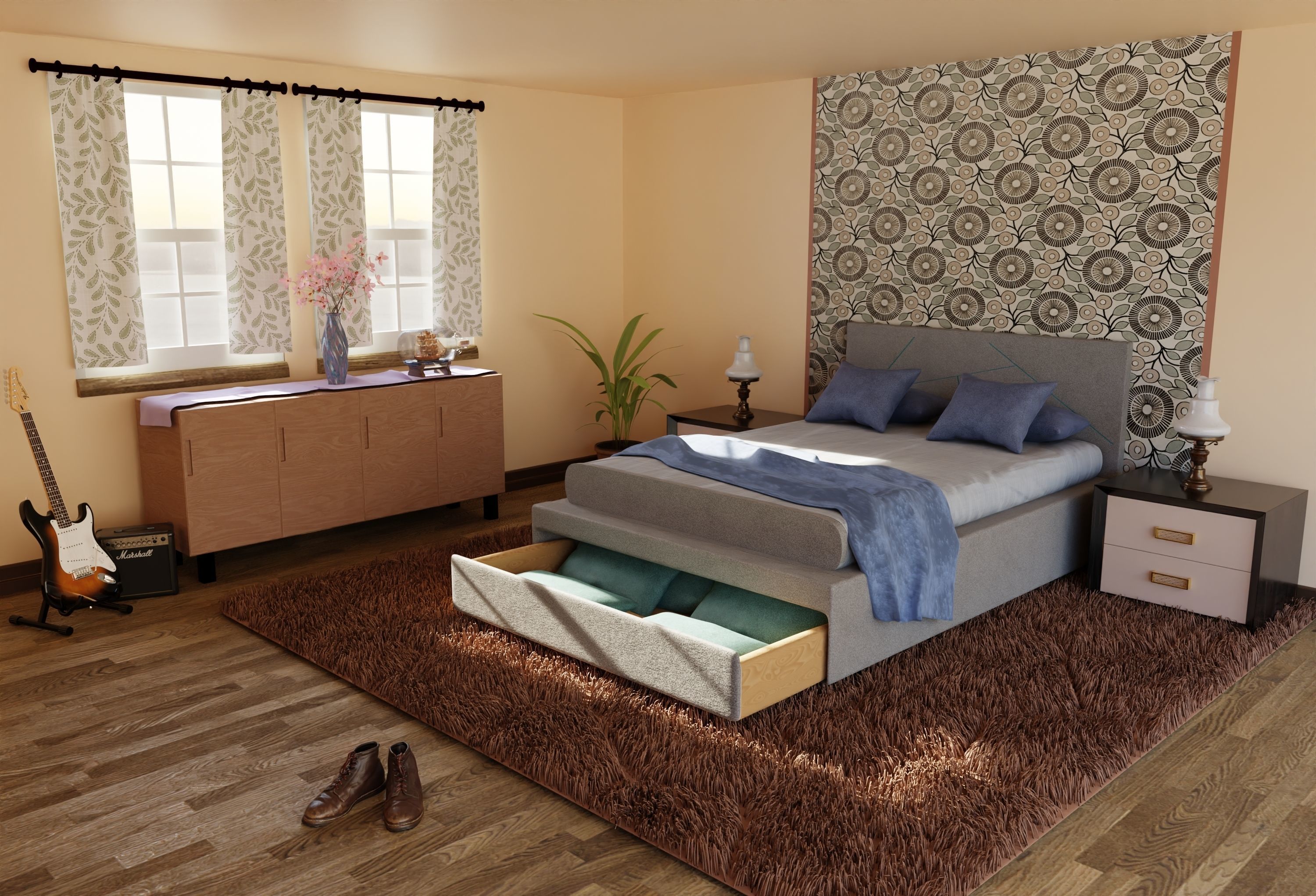 Bed Modern with storage  3D model_1