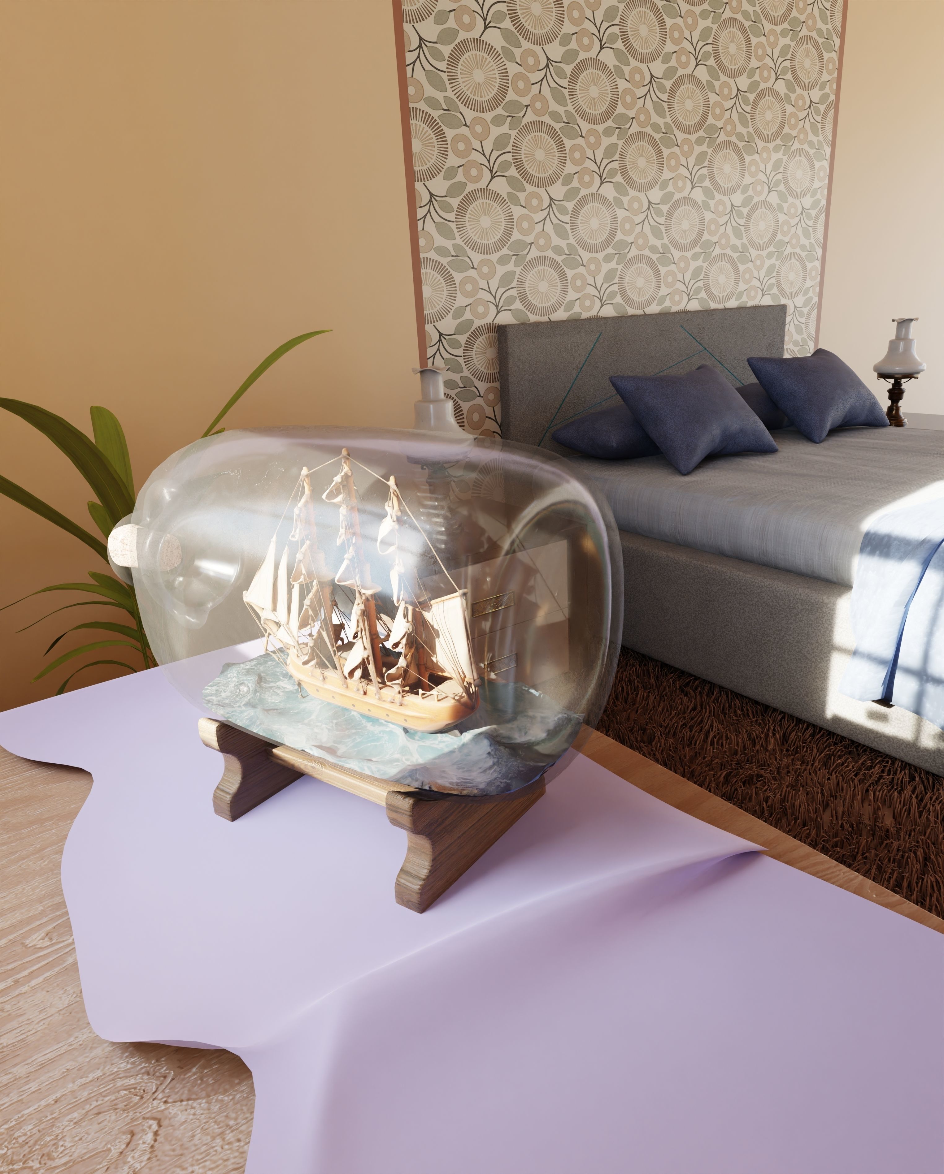 Bed Modern with storage  3D model_3