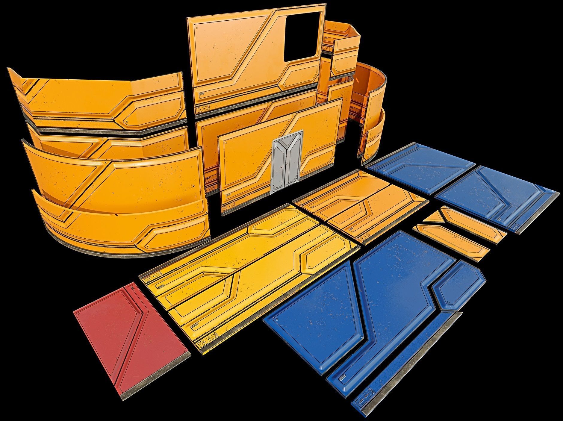 sci-fi walls - modular kit Low-poly 3D model_14