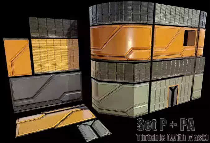 sci-fi walls - modular kit Low-poly 3D model