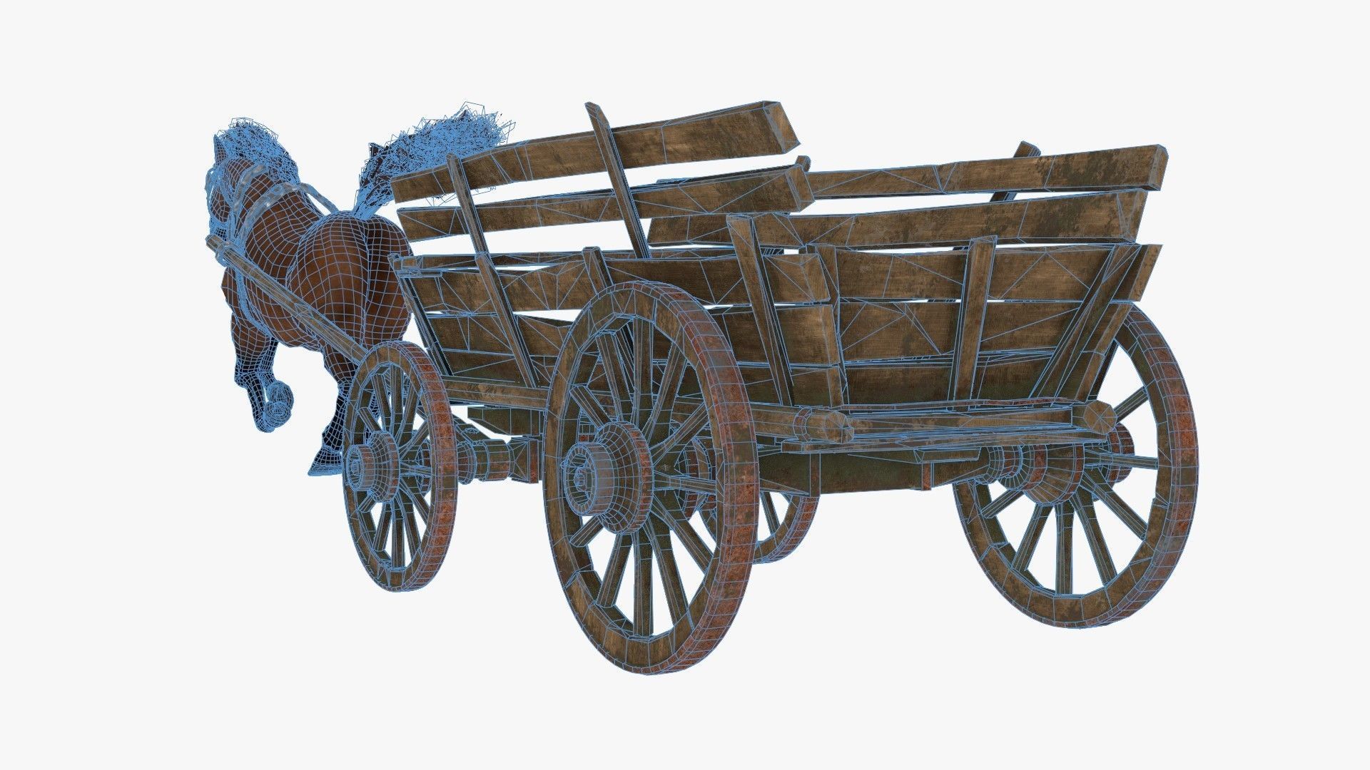 Dray with Horse Rigged Low-poly 3D model_22