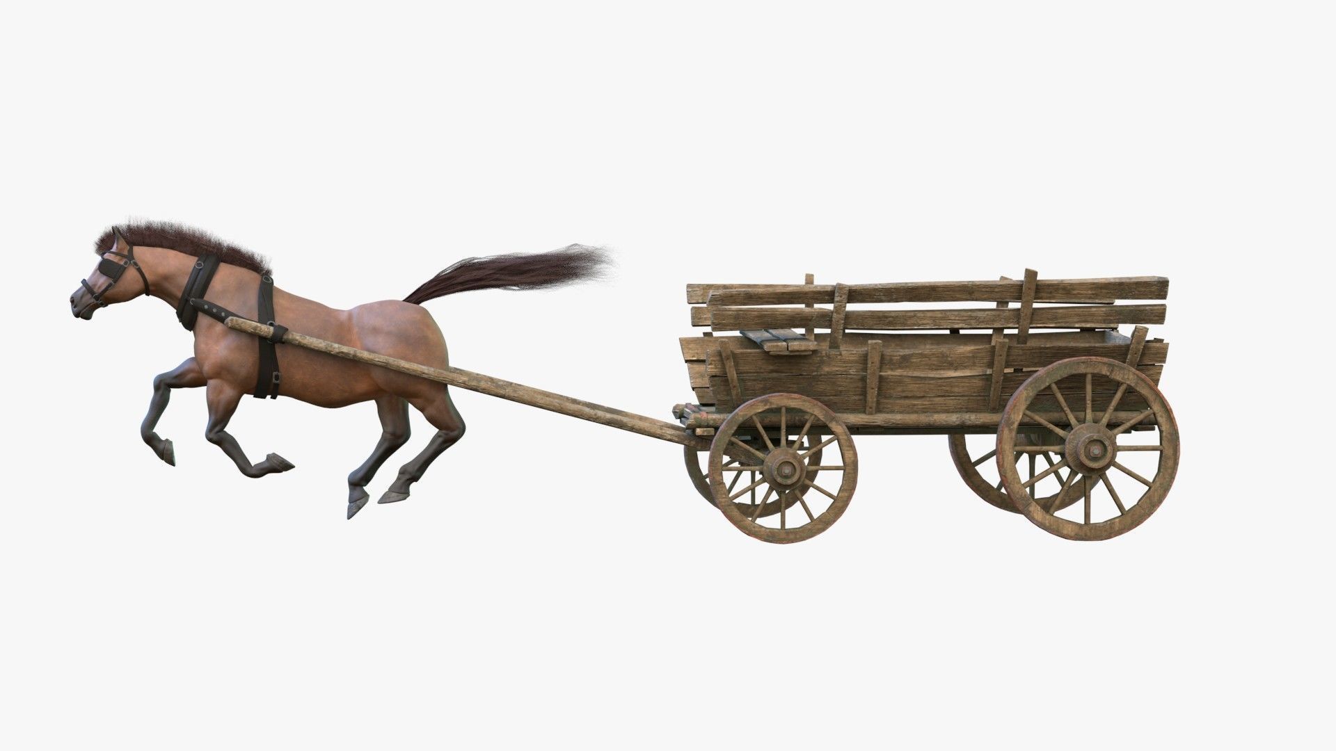 Dray with Horse Rigged Low-poly 3D model_13