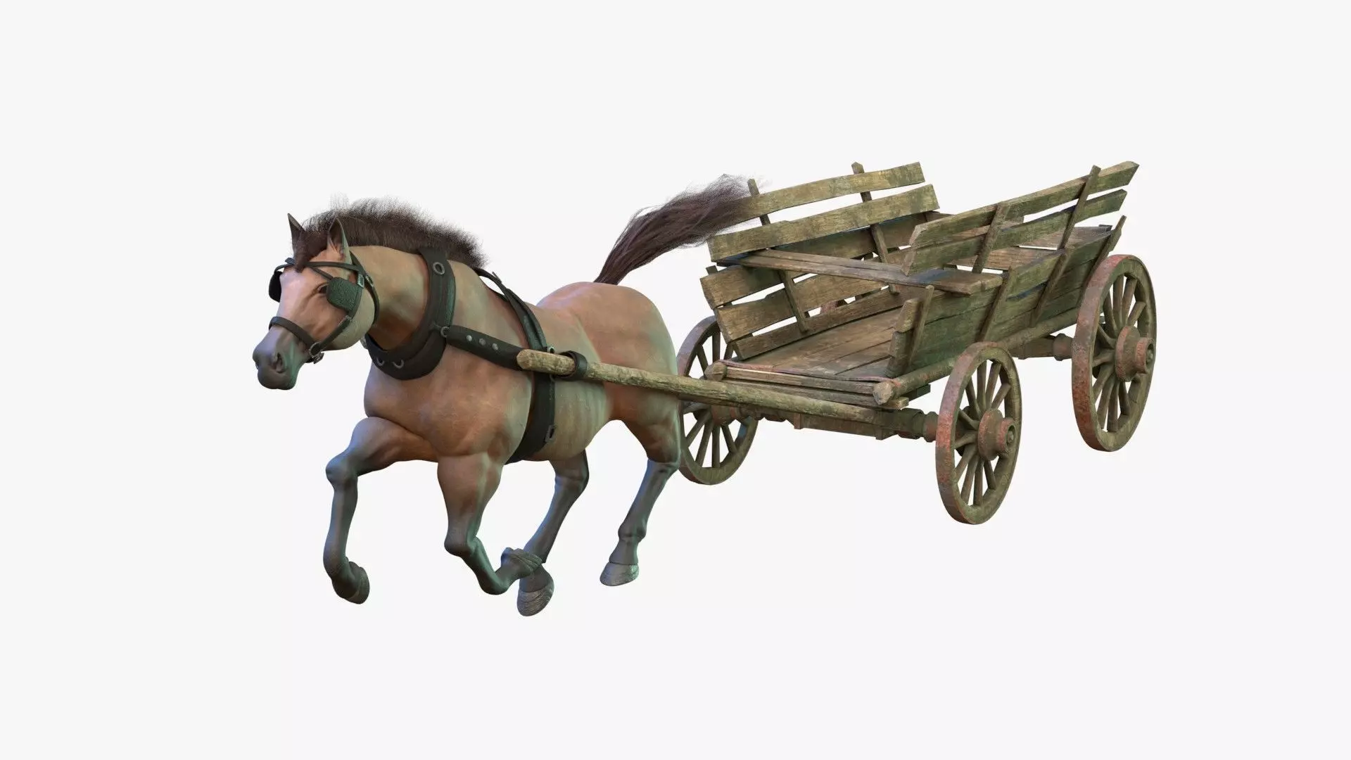 Dray with Horse Rigged Low-poly 3D model_0