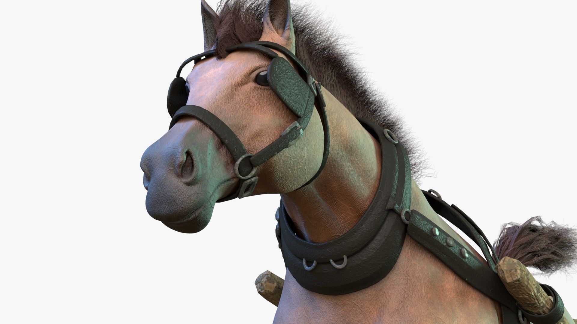 Dray with Horse Rigged Low-poly 3D model_15