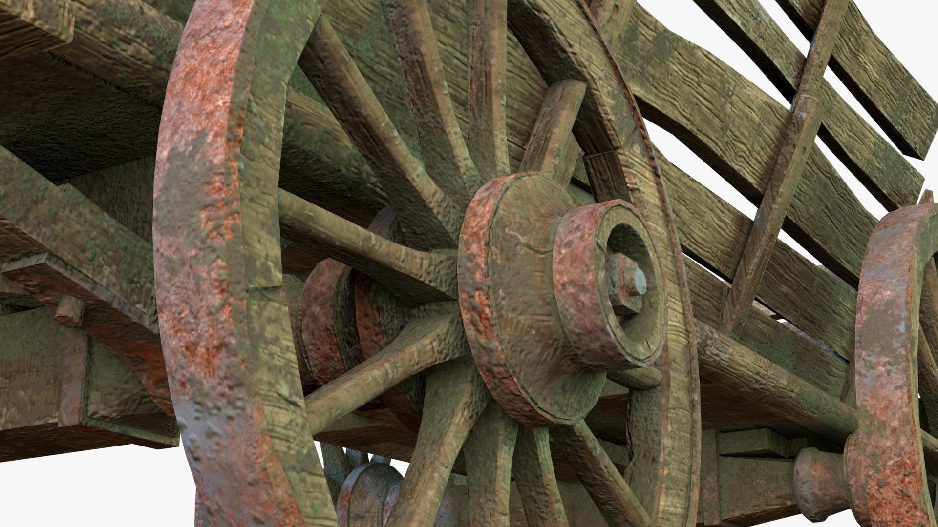 Dray with Horse Rigged Low-poly 3D model_5